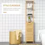 KLEANKIN Meuble colonne rangement salle de bain style cosy dim. 34L x 30l x 173H cm porte à lattes 3 étagères bambou MDF aspect bois clair