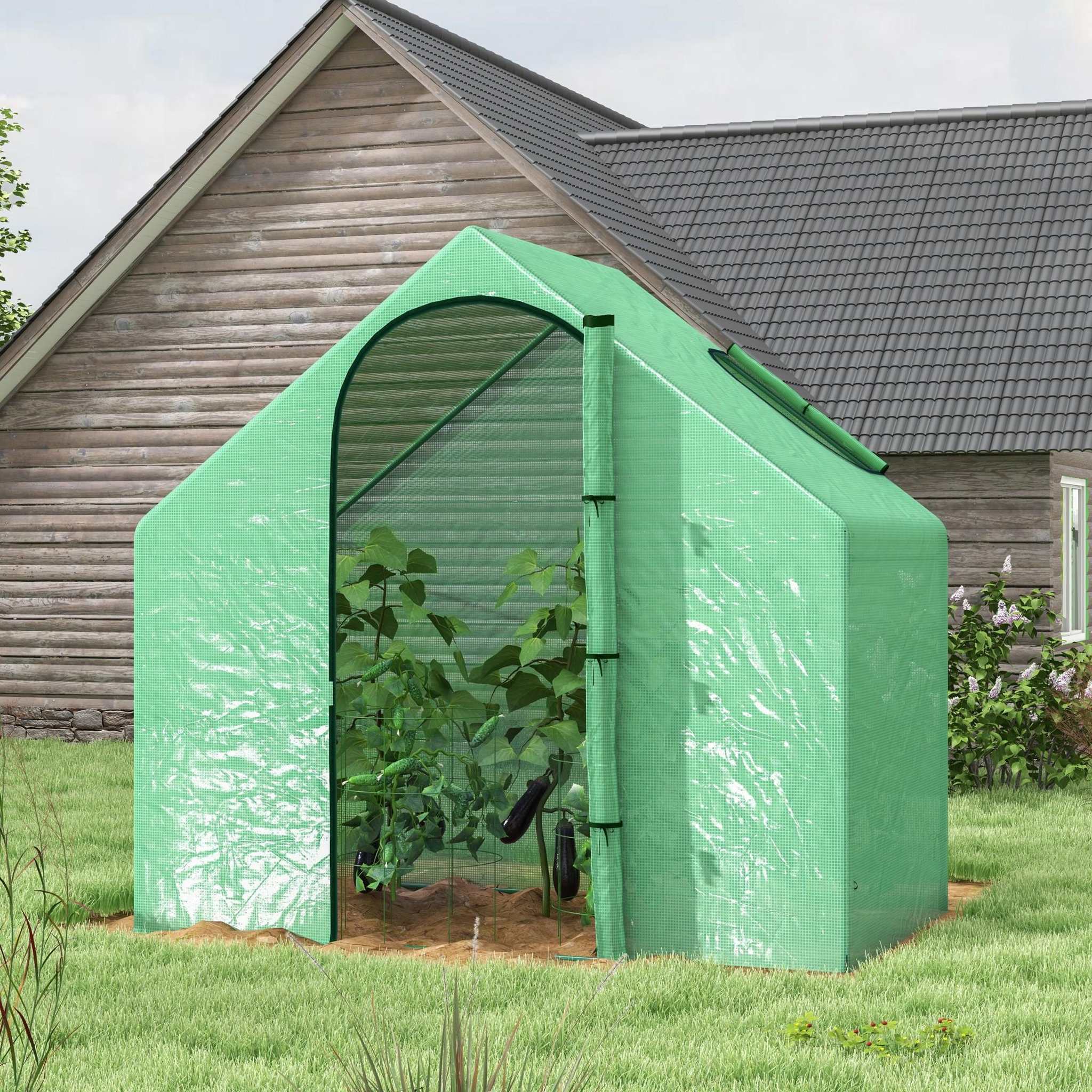 Voir la diapositive 2 : OUTSUNNY Serre de jardin balcon terrasse serre pour tomates 1,8l x 1l x 1,68h m acier pe imperméable transparent vert