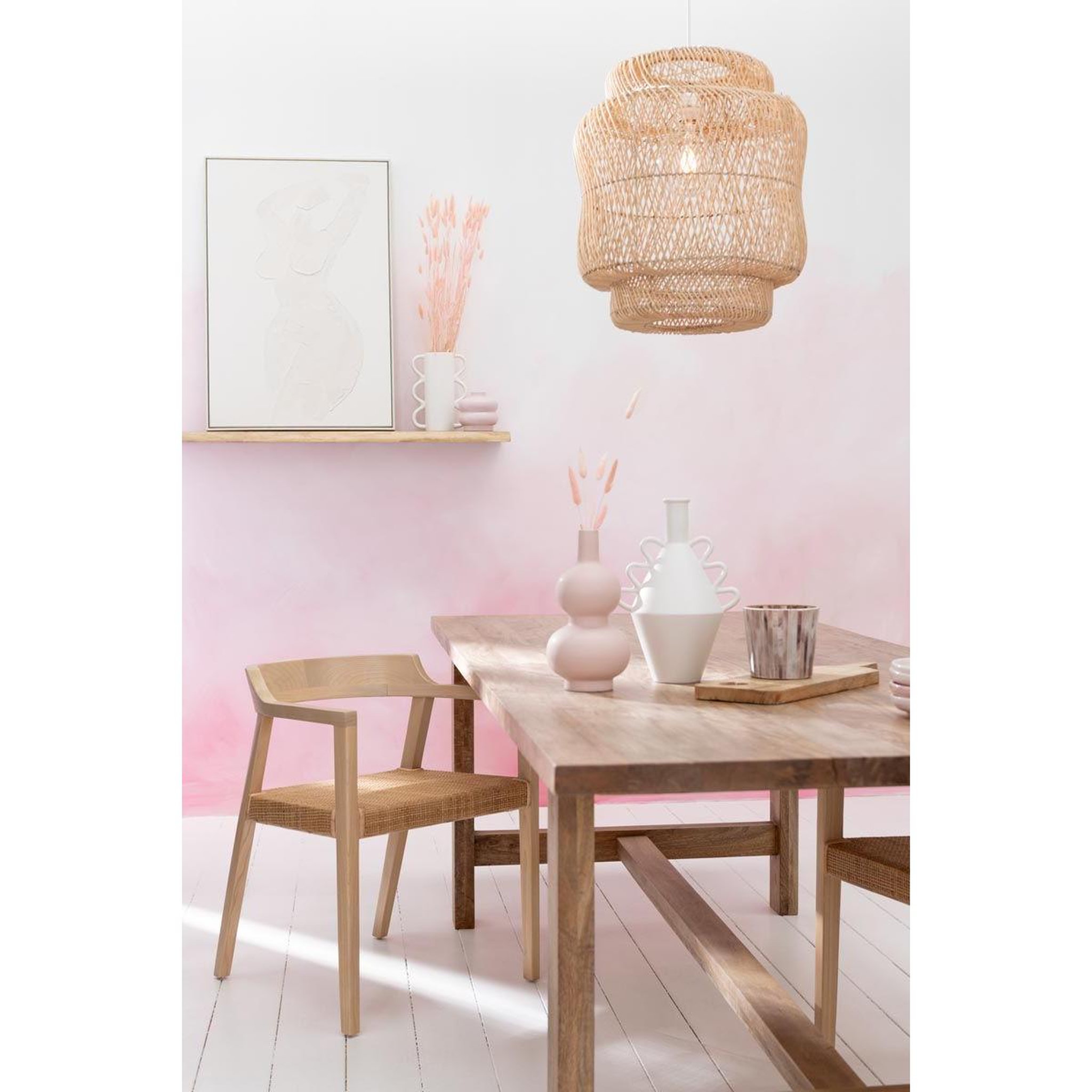 Voir la diapositive 6 : J-LINE Lampe Suspension en Rotin  Rosa  60cm Naturel