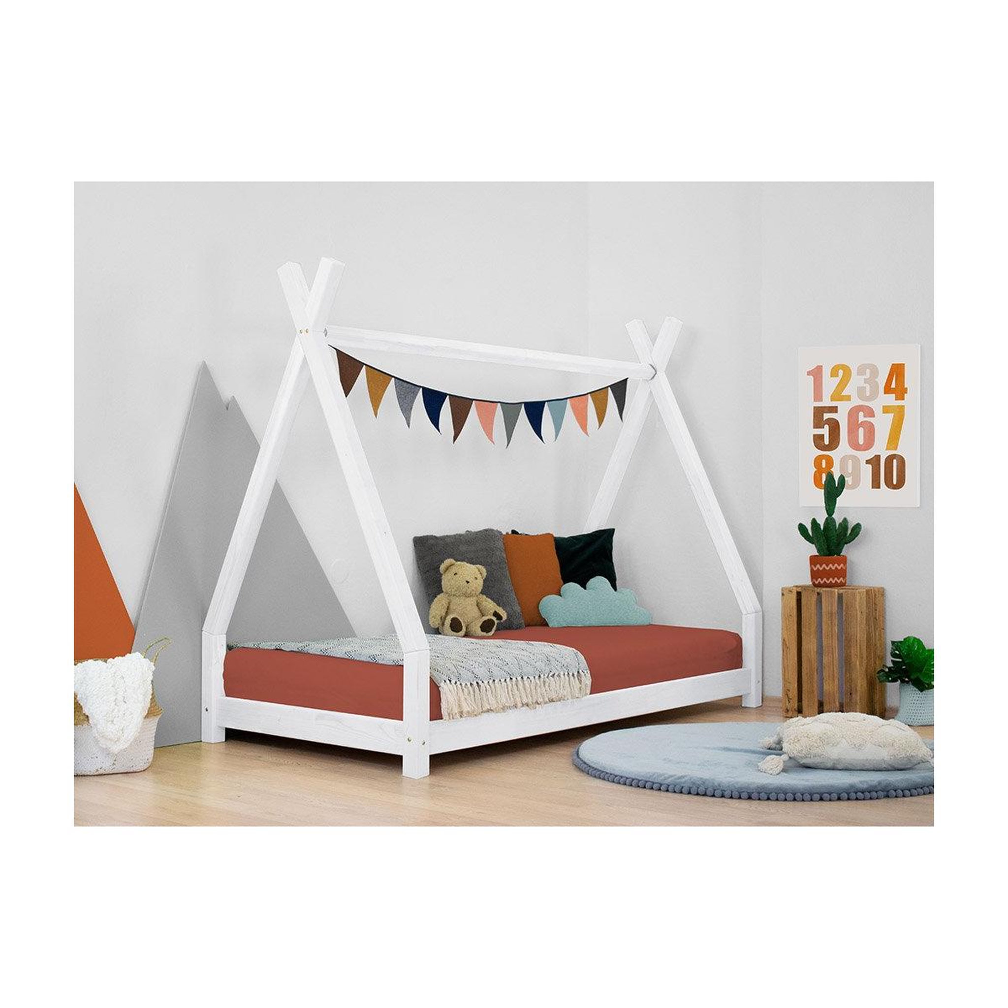 Voir la diapositive 2 : BENLEMI Lit simple en bois NAKANA tipi Blanc 90x180cm
