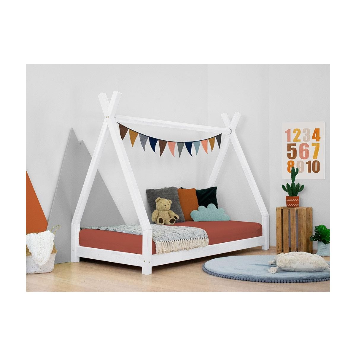 BENLEMI Lit simple en bois NAKANA tipi Blanc 90x180cm