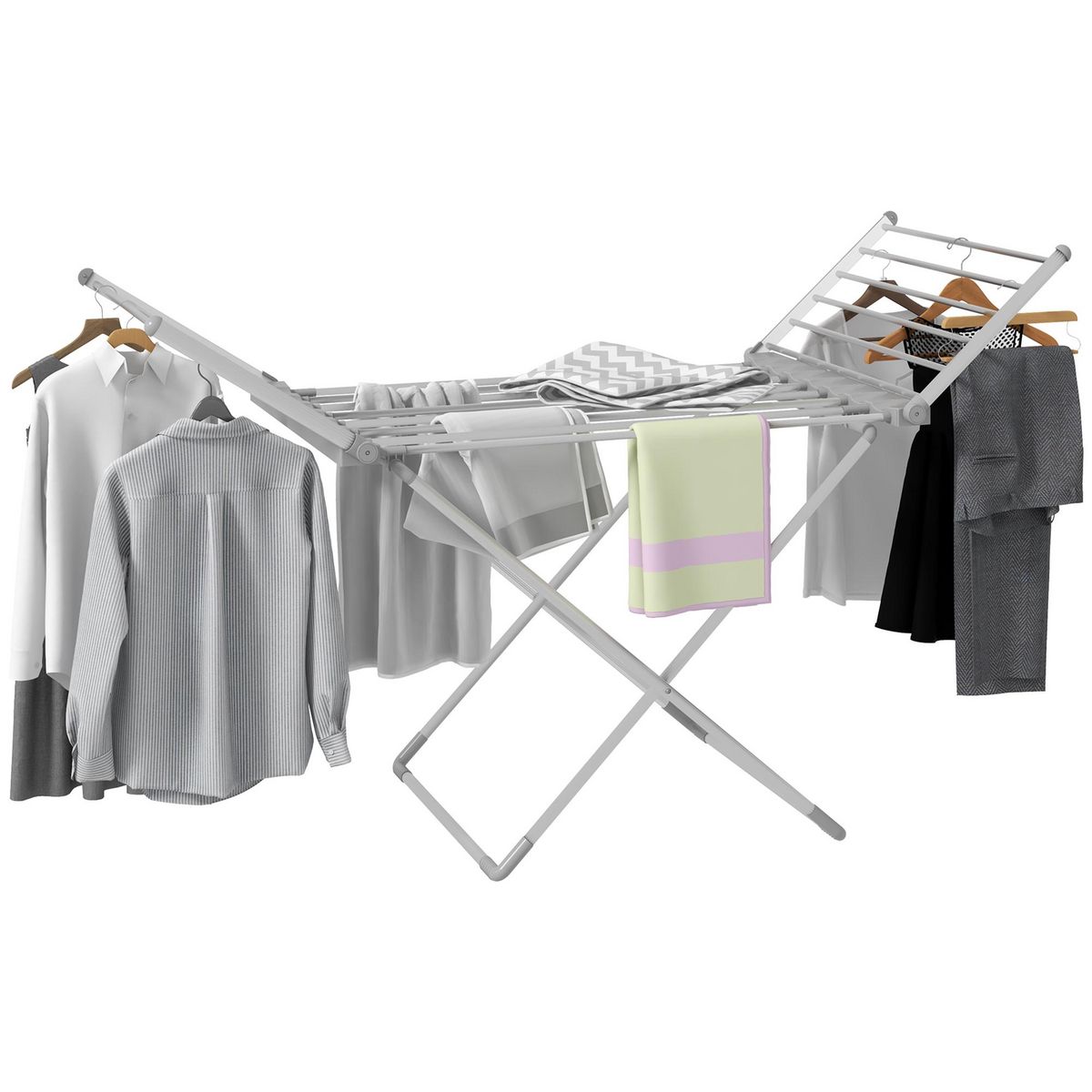 HOMCOM Etendoir séchoir linge pliable 2 ailes latérales extensibles alliage aluminium