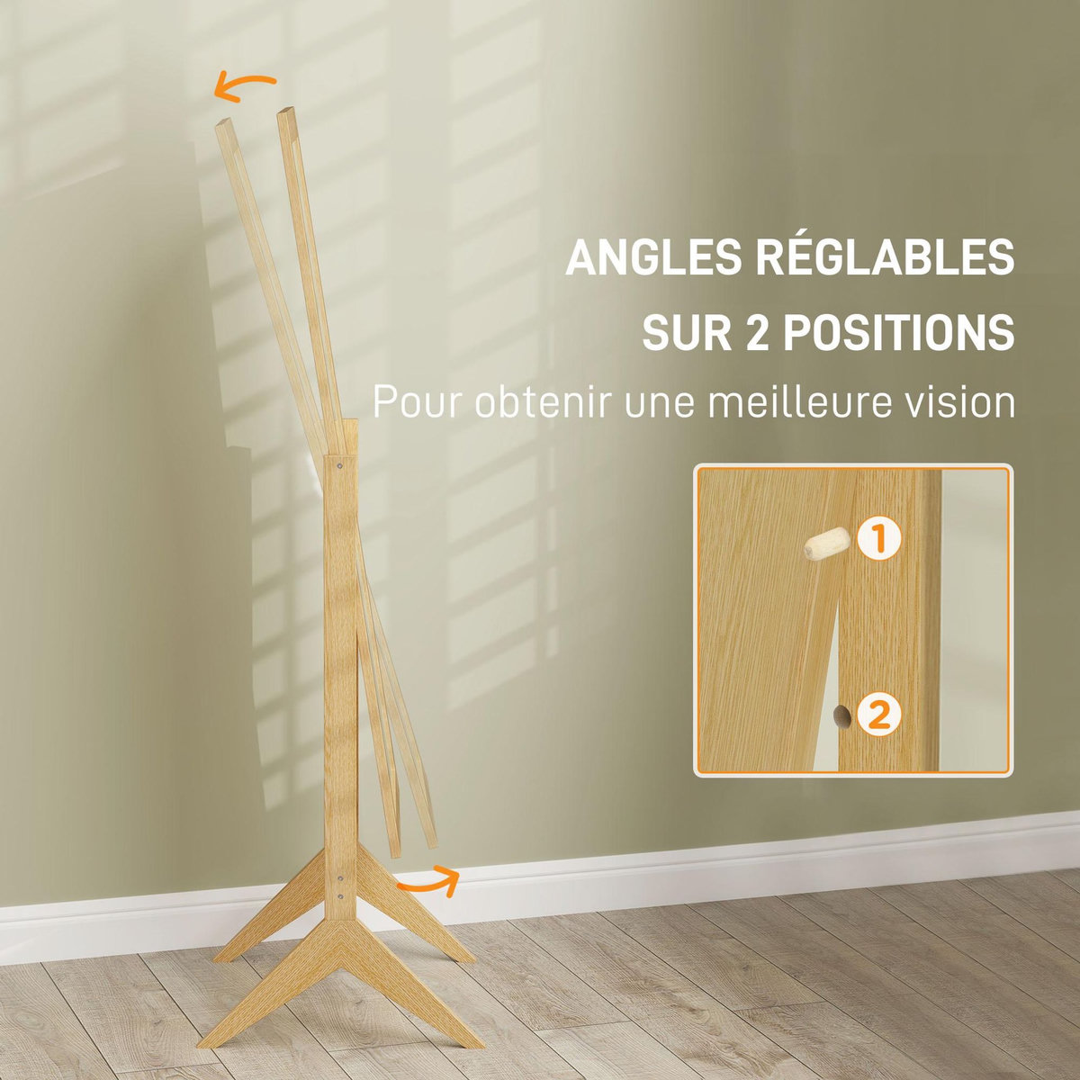 HOMCOM Miroir à pied inclinaison réglable dim. 47L x 46l x 148H cm MDF