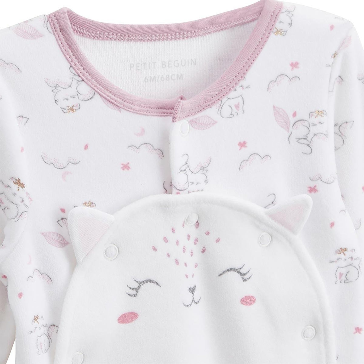 Petit Béguin Pyjama bébé en velours ouverture pont Miss Chatchatchat