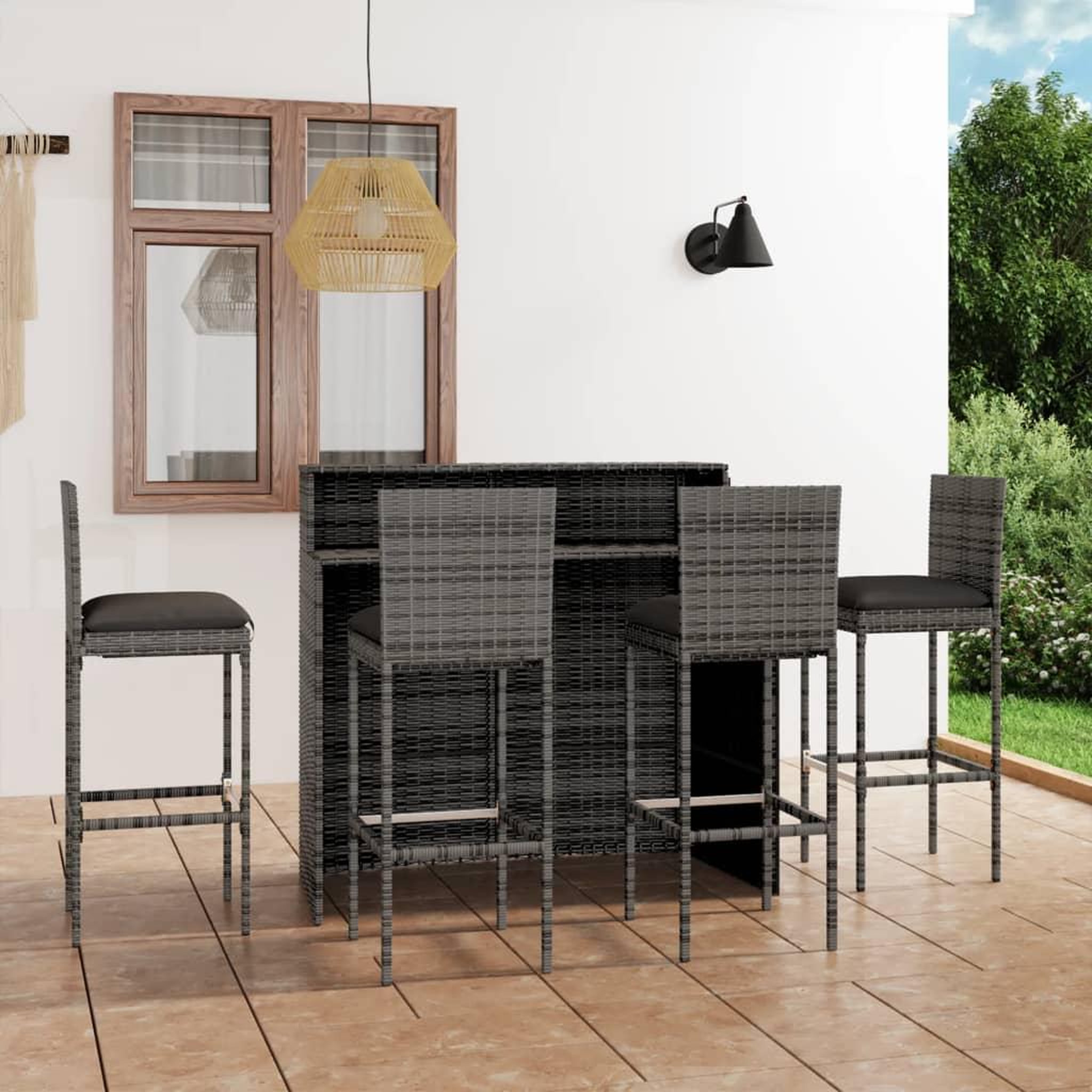 Voir la diapositive 1 : VIDAXL Ensemble de bar de jardin avec coussins 5 pcs Gris