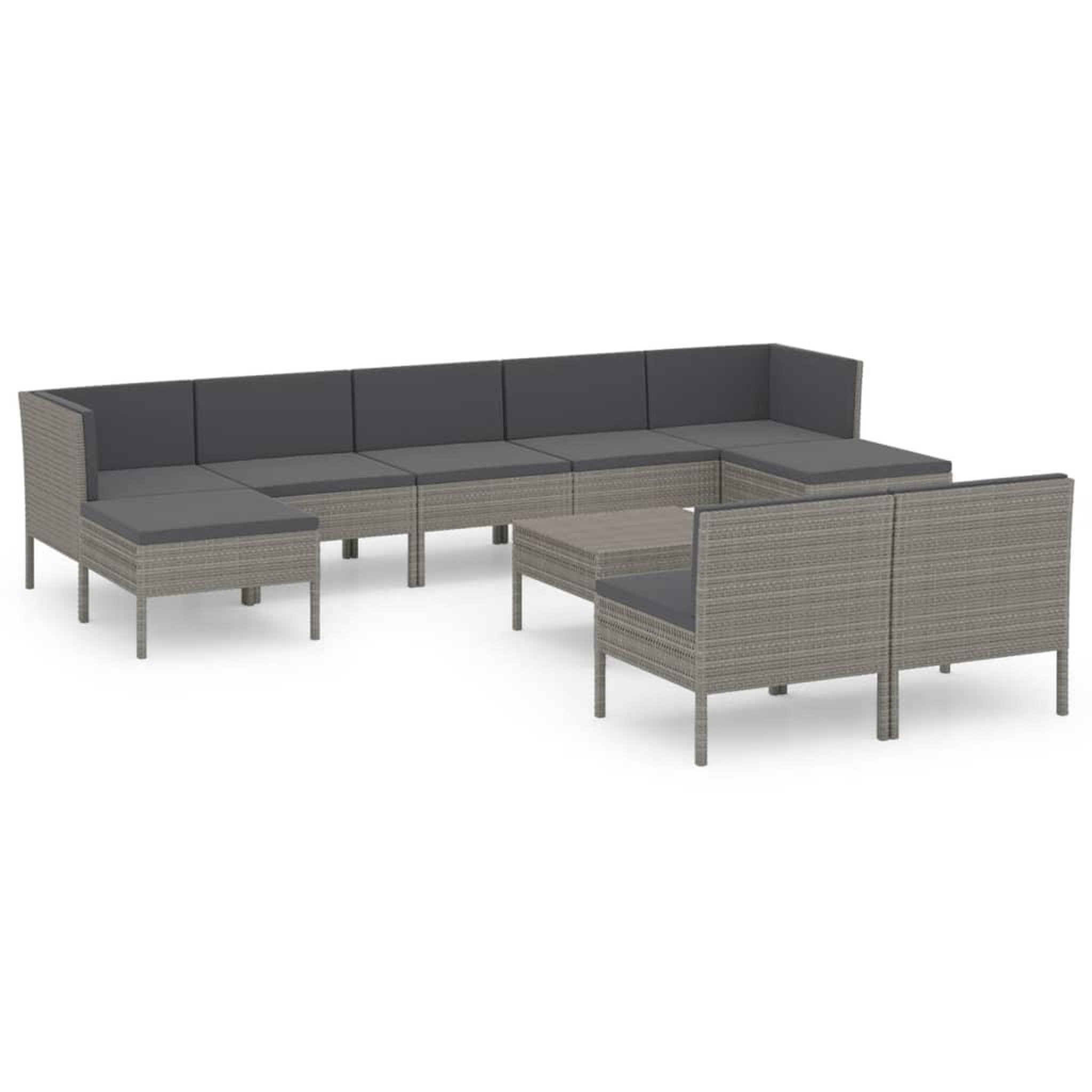 Voir la diapositive 2 : VIDAXL Salon de jardin 10 pcs avec coussins Resine tressee Gris