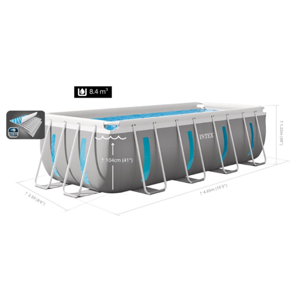 INTEX Piscine tubulaire Prism Frame Clearview rectangulaire 4,00 x 2,00 x 1,22 m - Intex