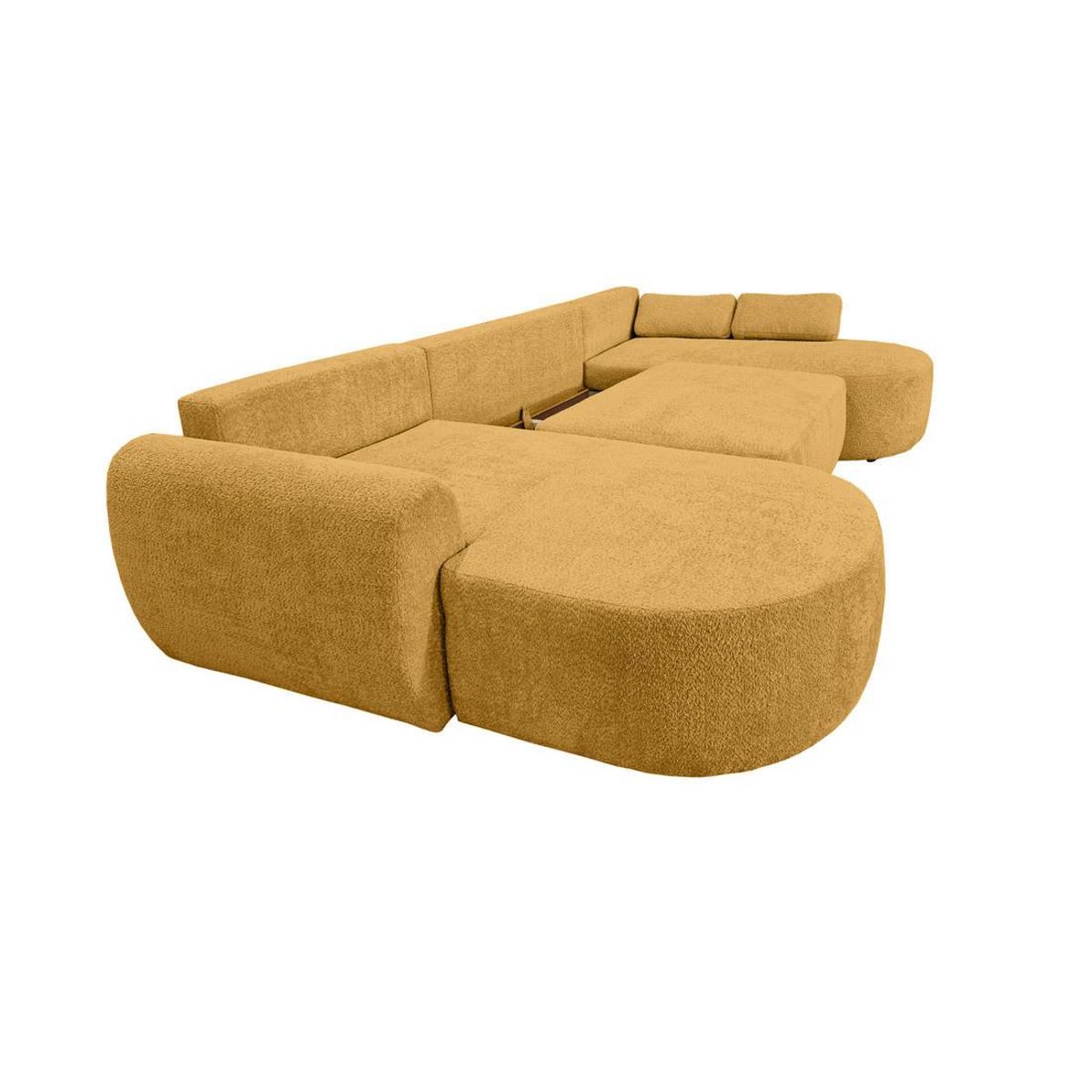 BEST MOBILIER Mahina - canapé panoramique en u 7 places - convertible avec coffre - en tissu bouclette