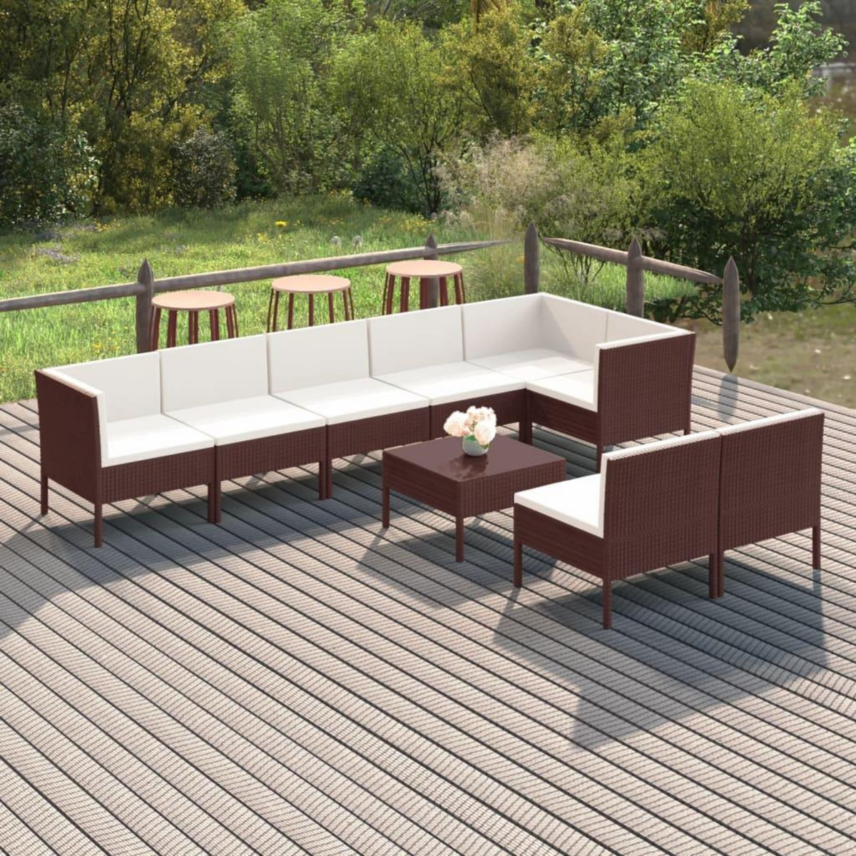 VIDAXL Salon de jardin 9 pcs avec coussins resine tressee marron