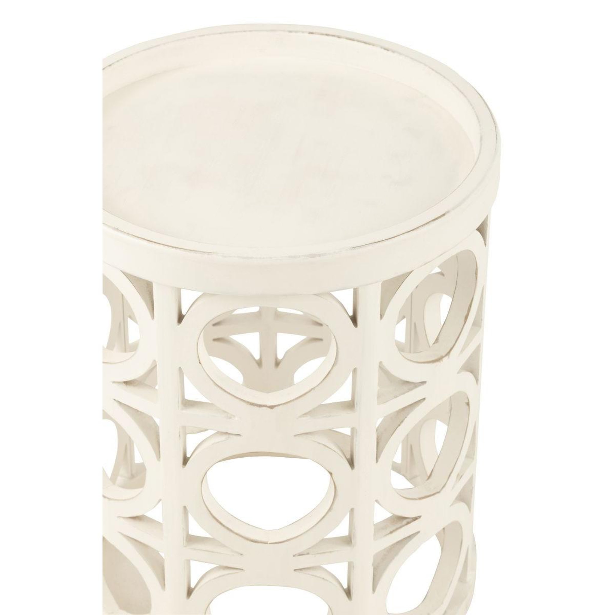 Voir la diapositive 2 : J-LINE Table d'appoint sculptée  charity  50cm blanc