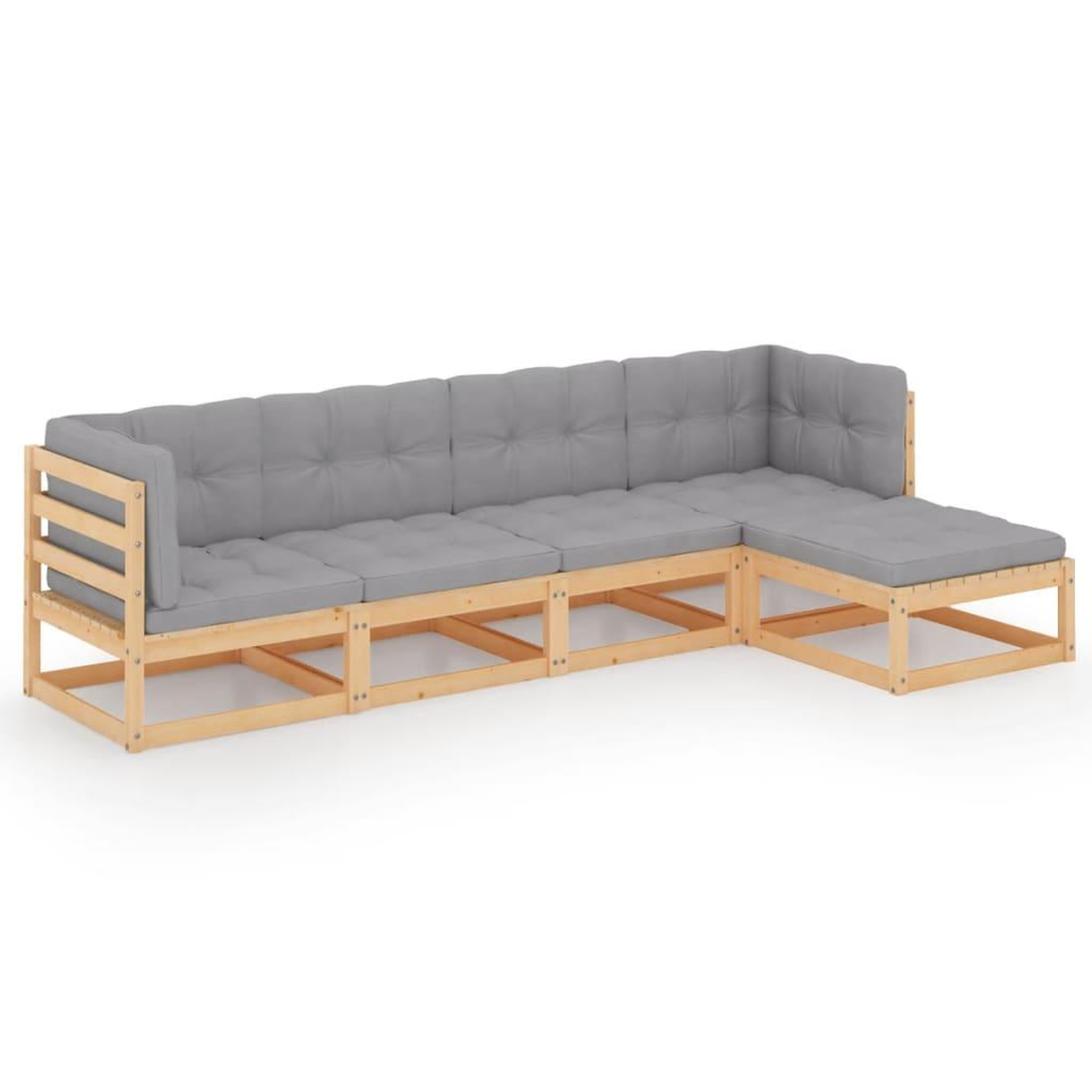 Voir la diapositive 2 : VIDAXL Salon de jardin 5 pcs avec coussins Bois de pin massif