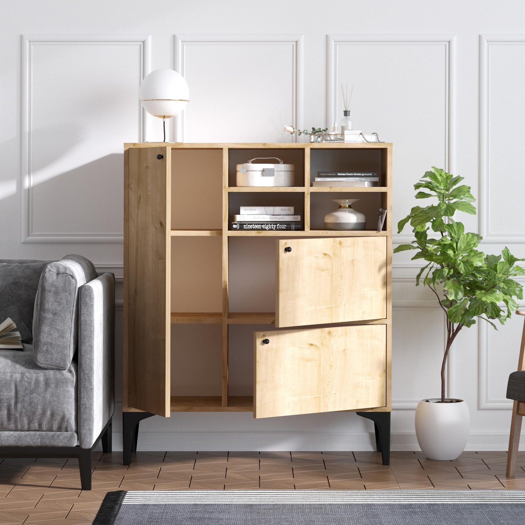 Voir la diapositive 4 : Habitat et Jardin Buffet en bois  Ewa  - 100 x 35 x 125 cm - Chêne Saphir