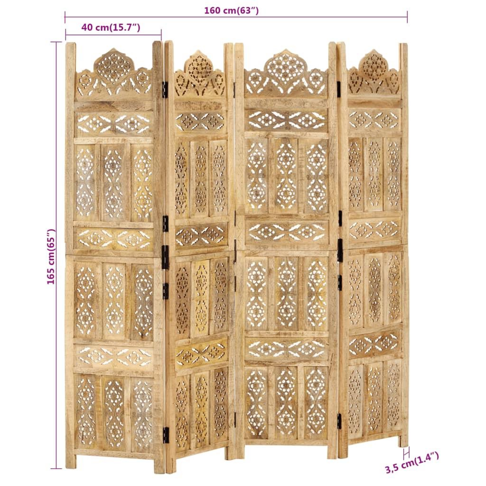 Voir la diapositive 6 : VIDAXL Cloison de separation 4 panneaux 160x165 cm Bois de manguier