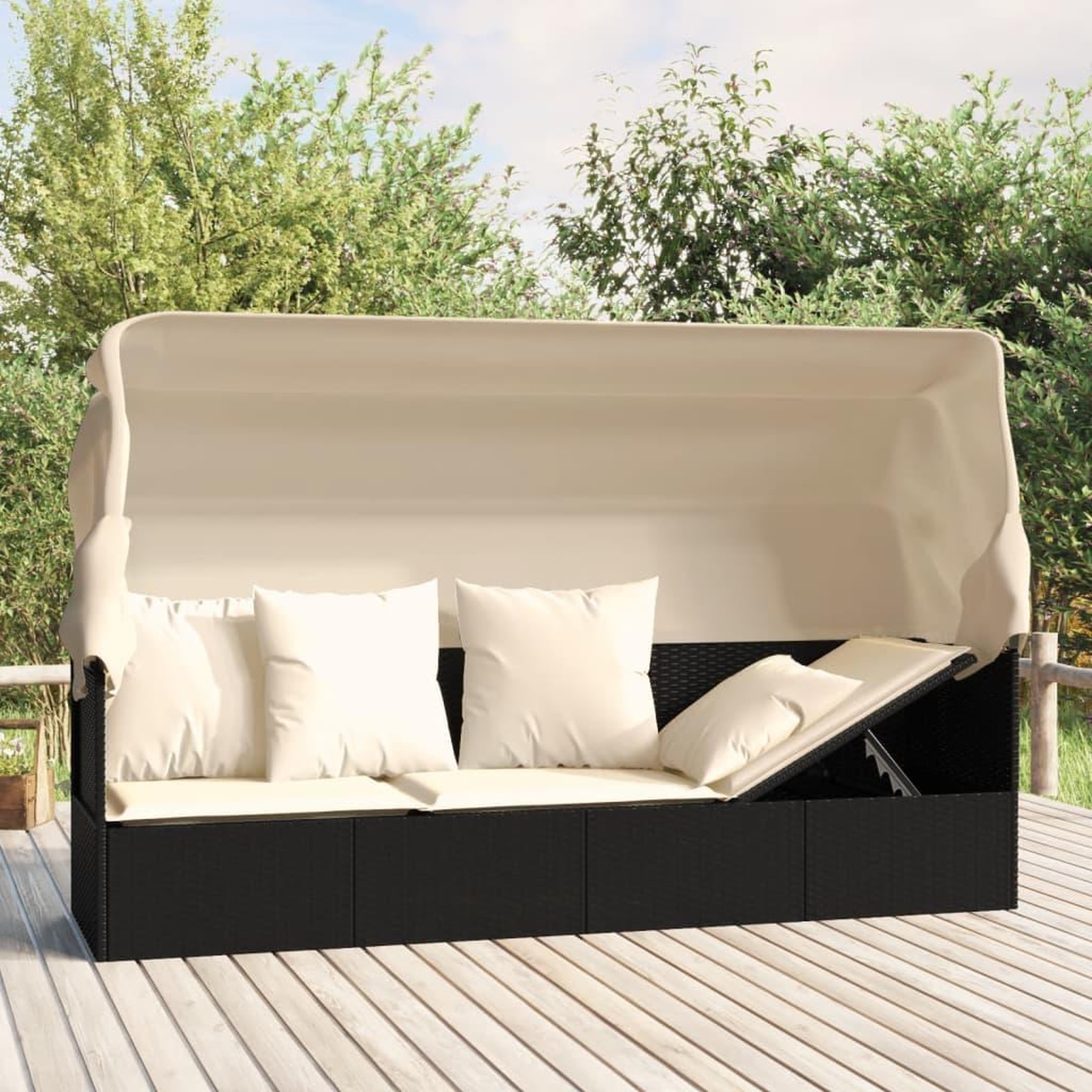 Voir la diapositive 1 : VIDAXL Lit de salon d'exterieur toit et coussins Noir Resine tressee