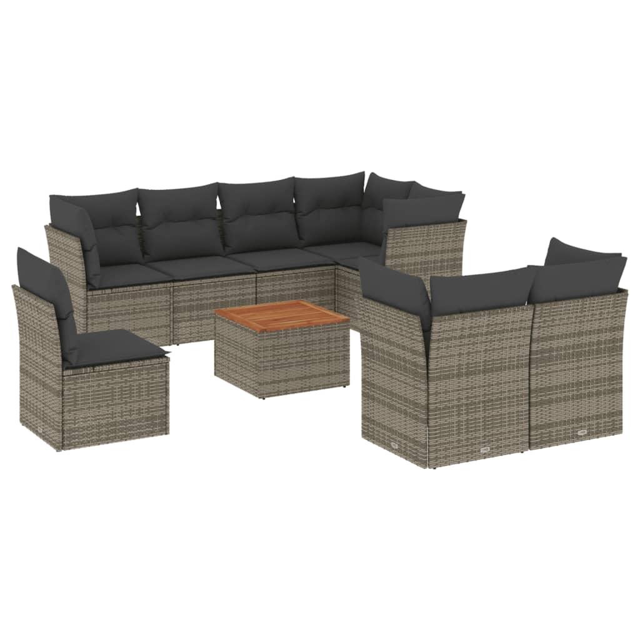 Voir la diapositive 2 : VIDAXL Salon de jardin 9 pcs avec coussins gris resine tressee