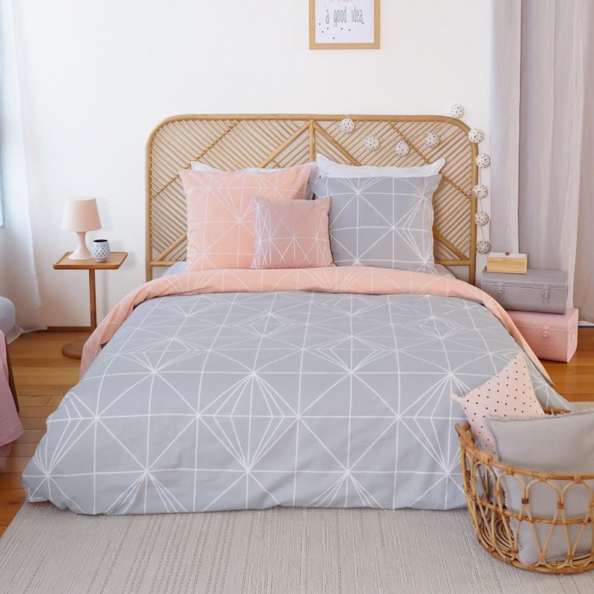 COTE DECO Housse de couette 240x220 + 2 taies SHYNE 100% Coton 57 fils