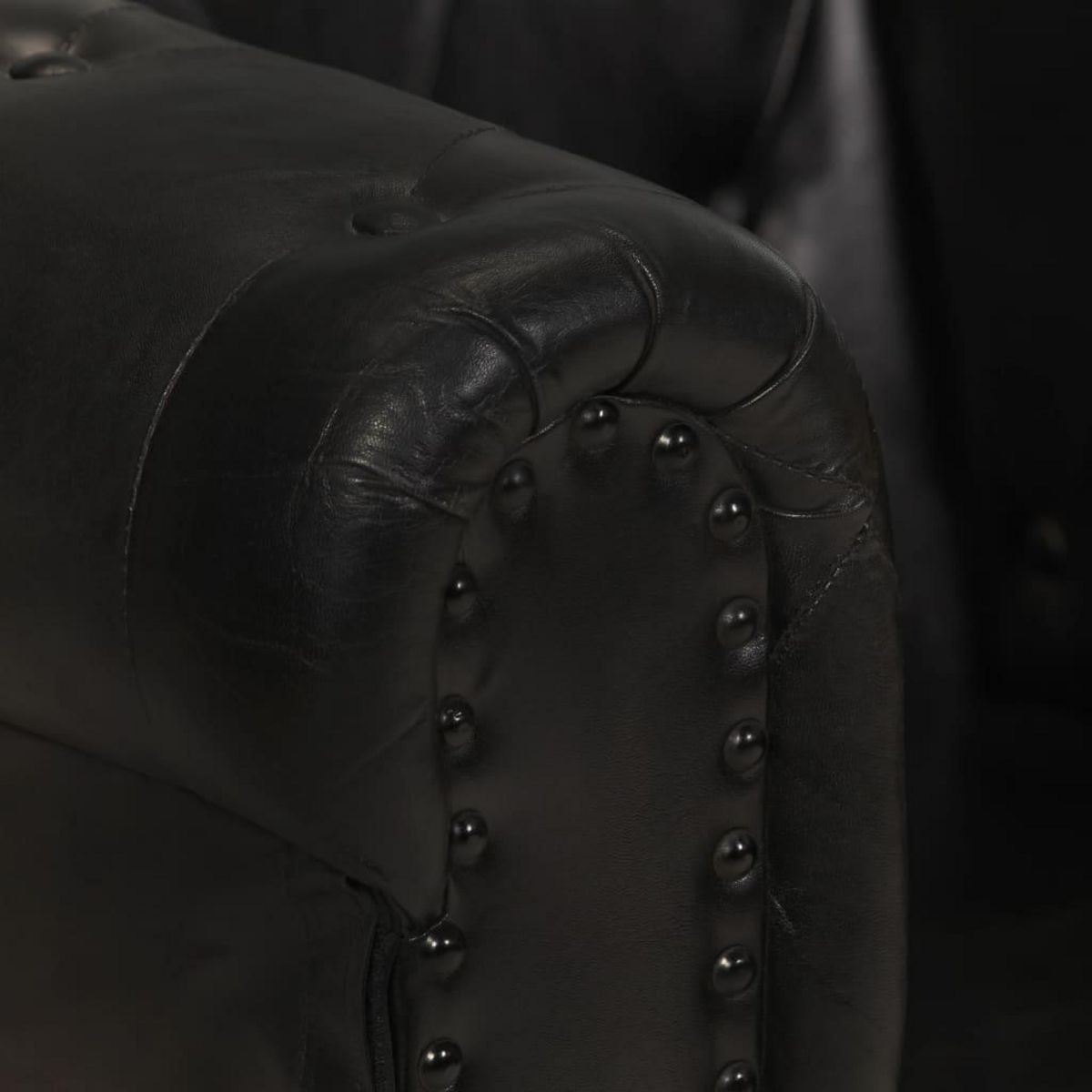 VIDAXL Canape Chesterfield a 2 places Noir Cuir veritable