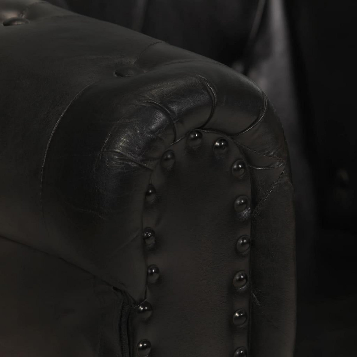 VIDAXL Canape Chesterfield a 2 places Noir Cuir veritable