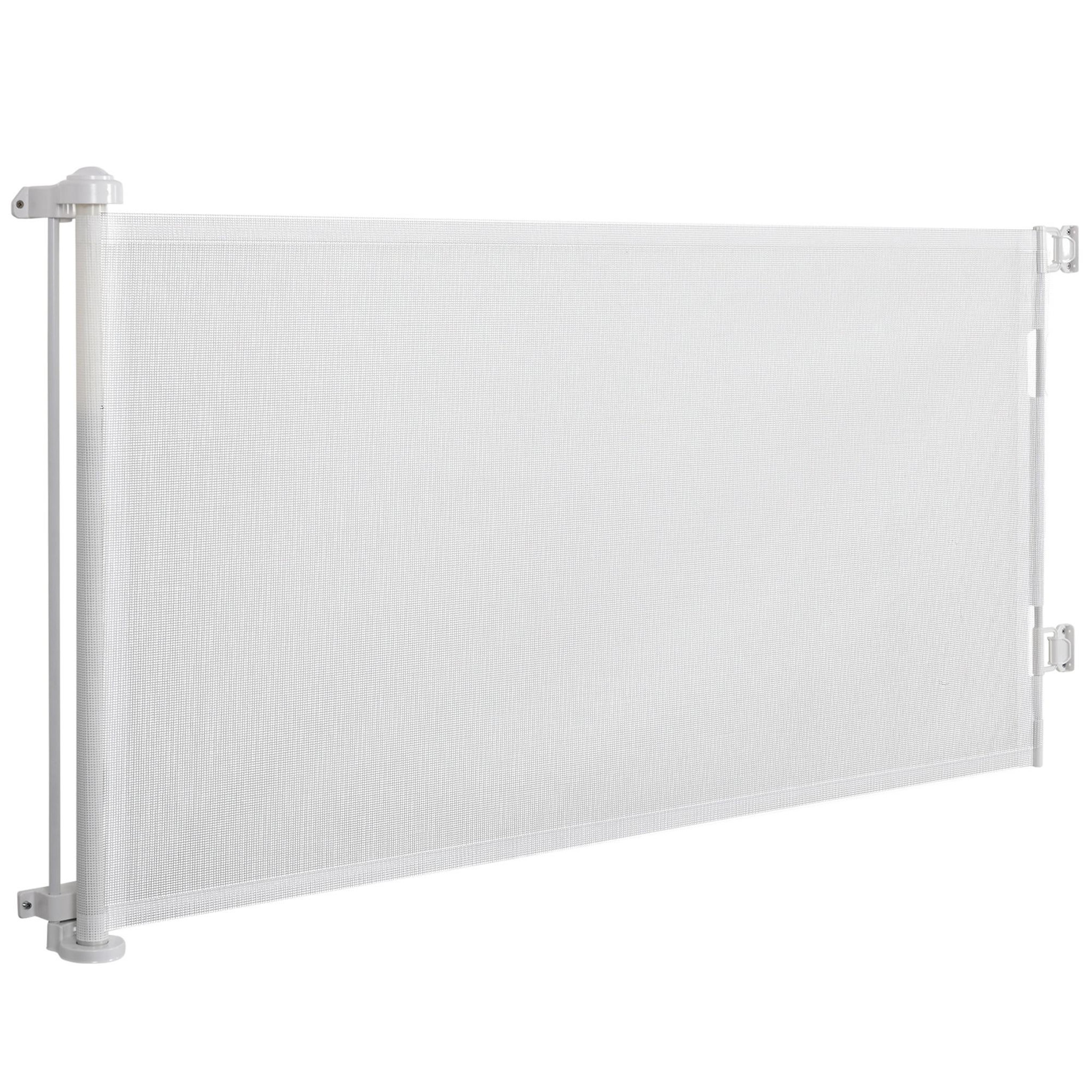 Voir la diapositive 1 : PAWHUT Barrière de sécurité barrière animaux rétractable automatique 1,65L x 0,85H m teslin alu. PVC blanc
