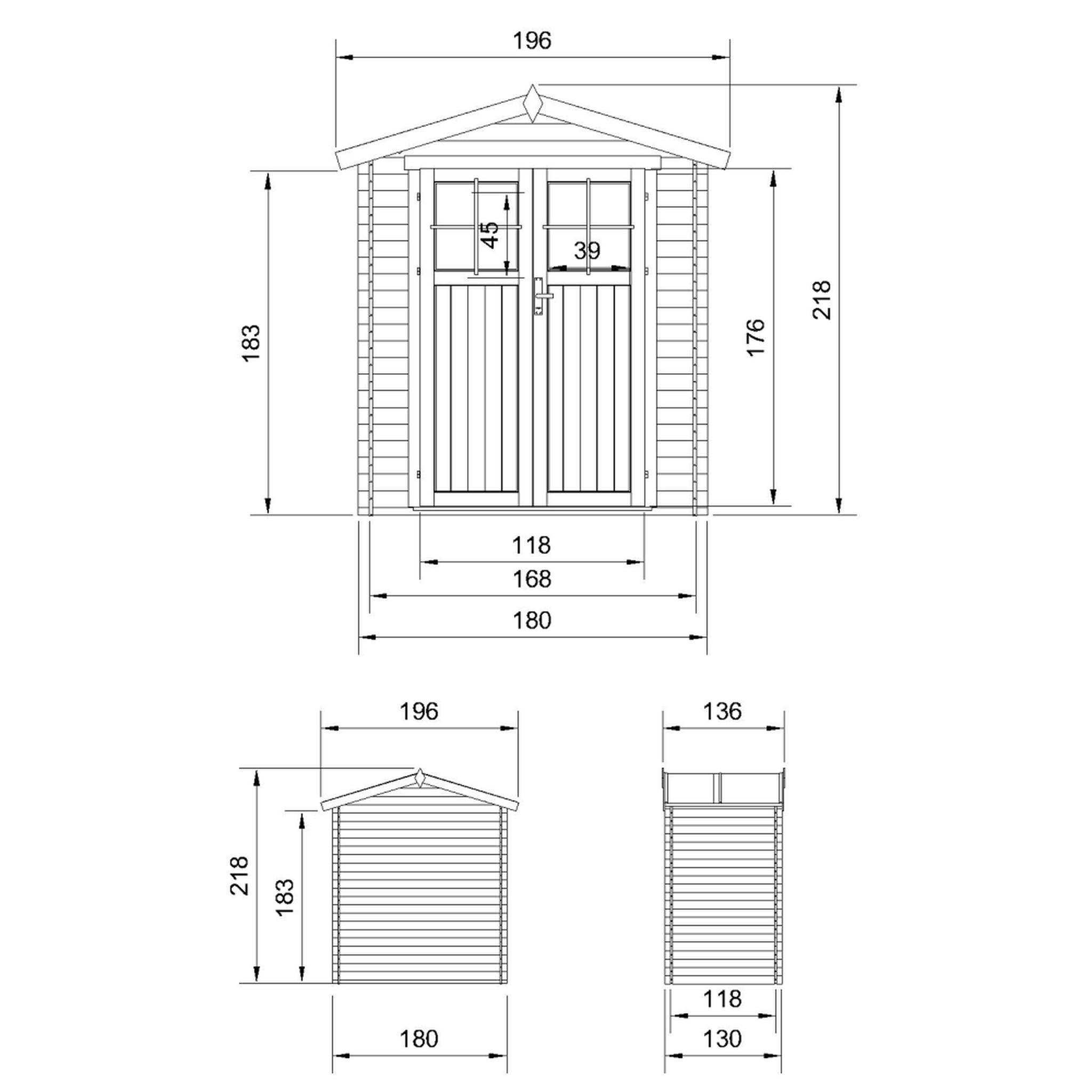 Voir la diapositive 4 : TIMBELA Abri de jardin en bois 1.98 m² portes à panneaux en bois massif m367f