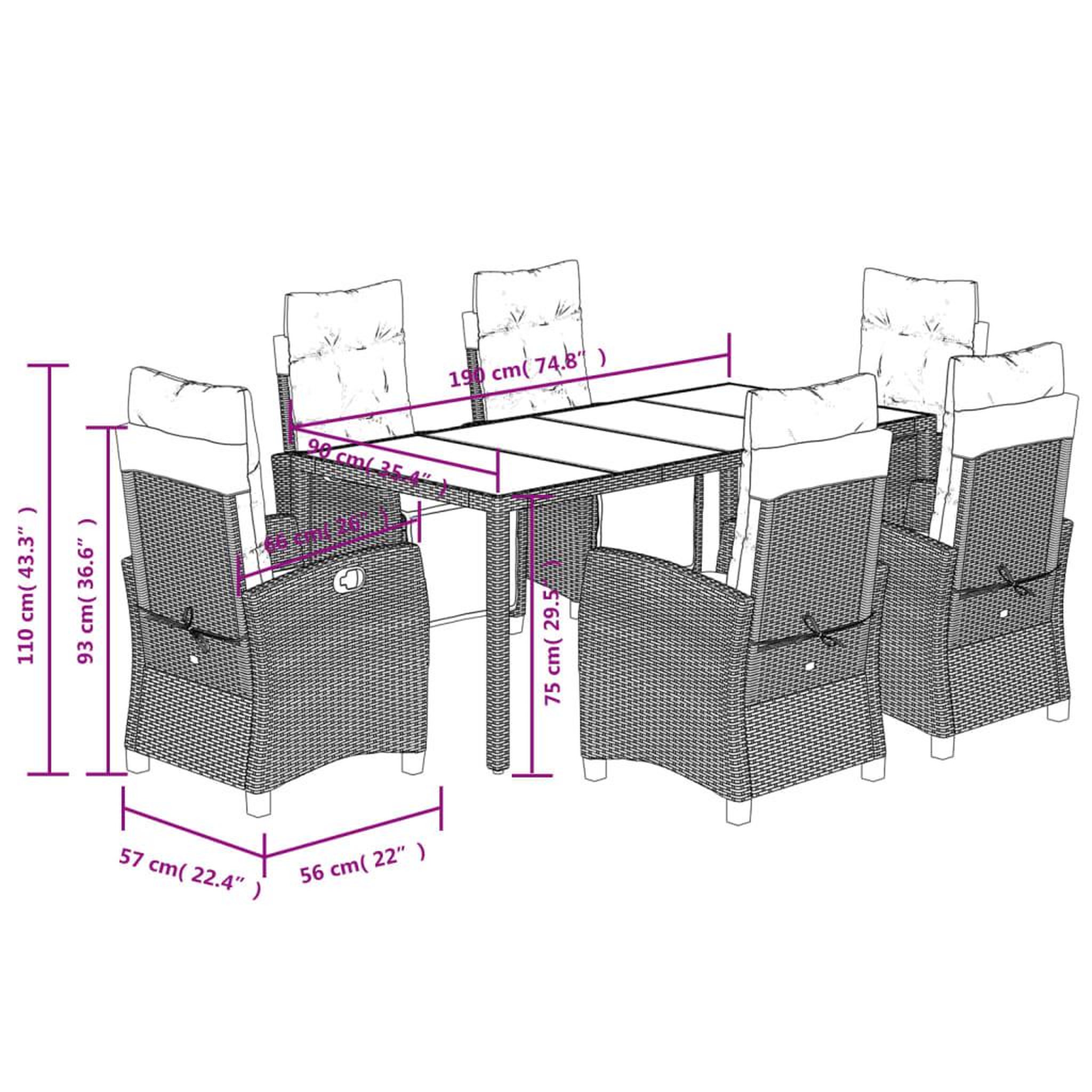 Voir la diapositive 6 : VIDAXL Ensemble a manger de jardin coussins 7pcs Noir Resine tressee