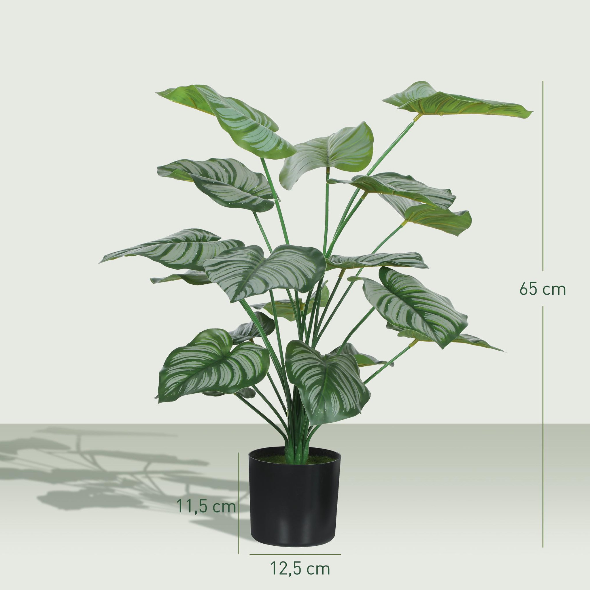 Voir la diapositive 3 : HOMCOM Lot de 2 plantes artificielles H.65cm 18 feuilles par plante pots inclus