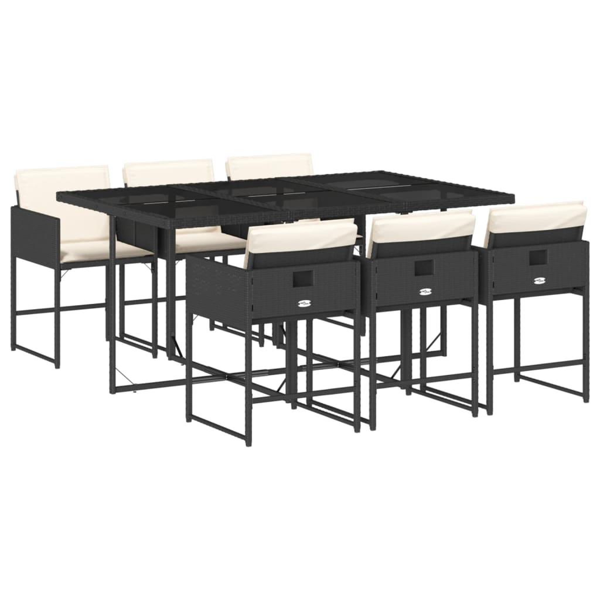 Voir la diapositive 2 : VIDAXL Ensemble a manger de jardin coussins 7pcs Noir Resine tressee