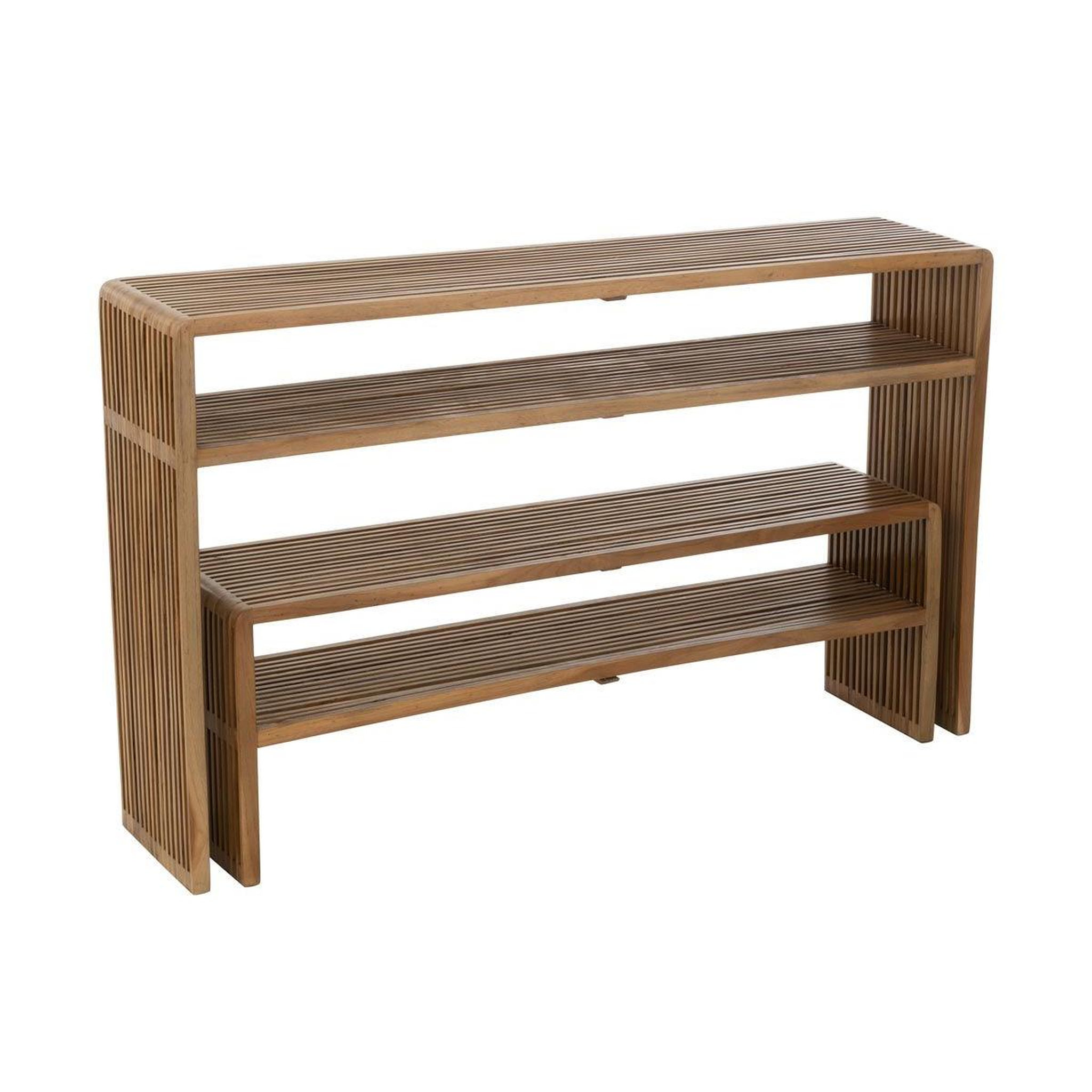 Voir la diapositive 2 : J-LINE Lot de 2 consoles en bois  teck  130cm naturel