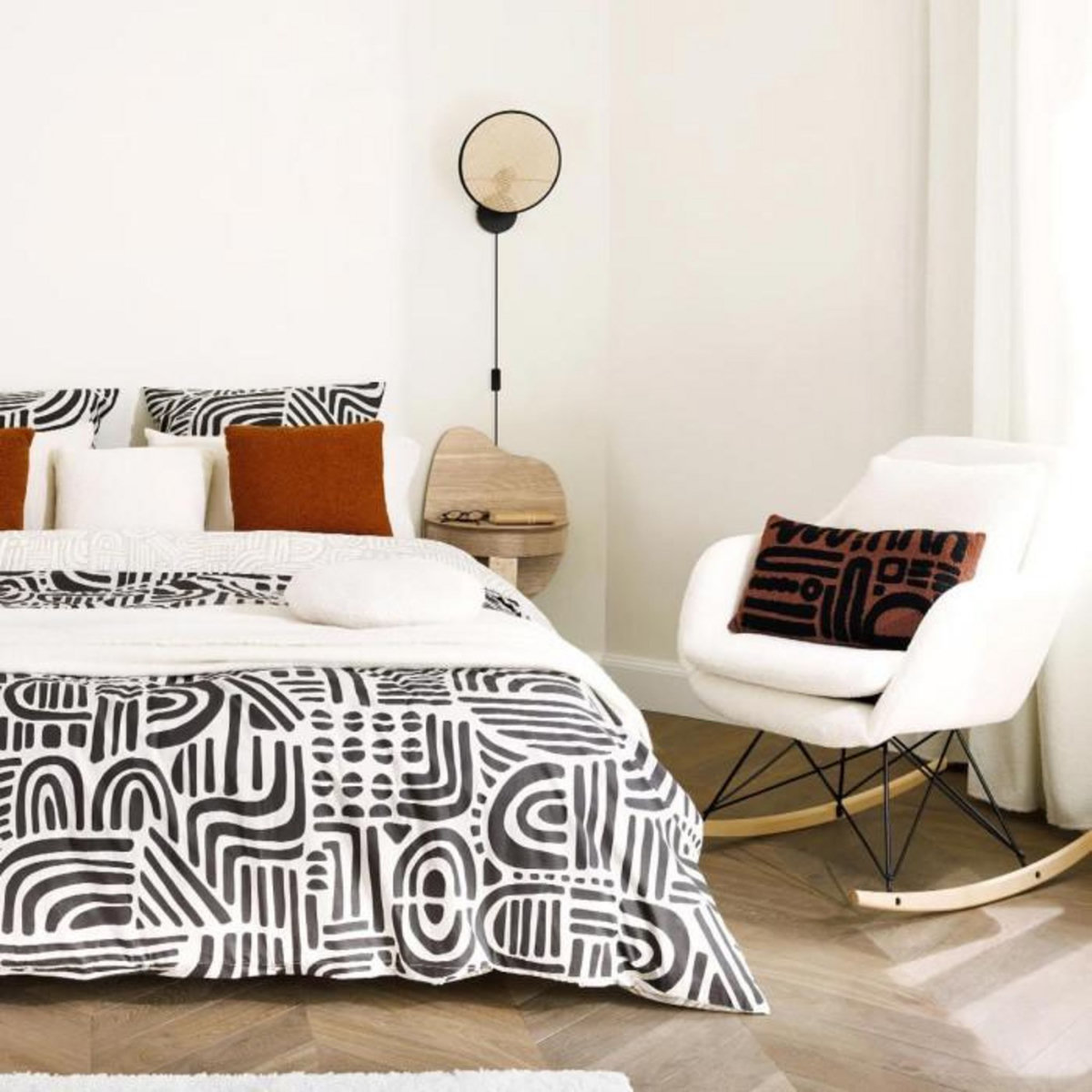 ATMOSPHERA Fauteuil à Bascule Bouclette  Olmeto  83cm Blanc