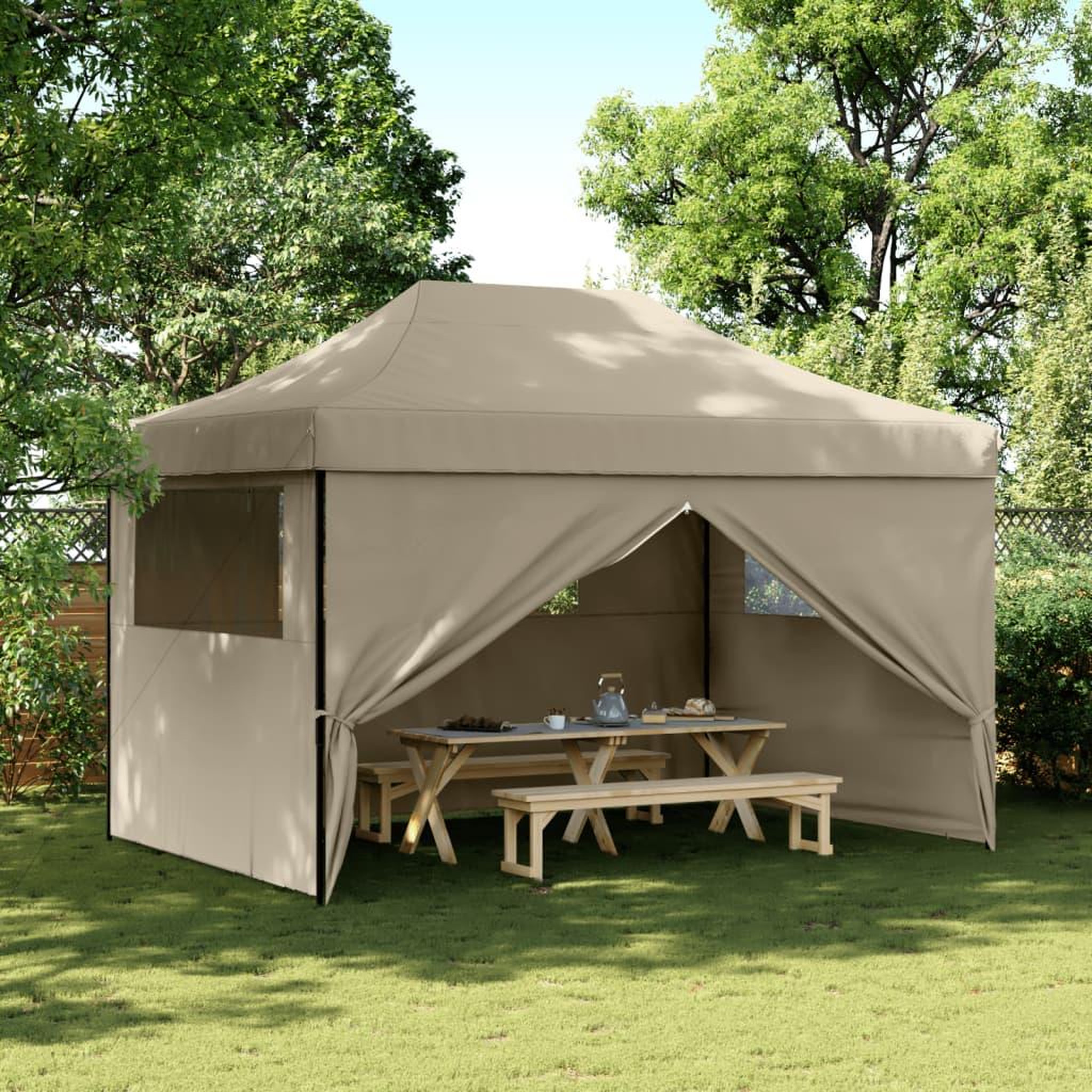 VIDAXL Tente de reception pliable escamotable 4 parois laterales taupe