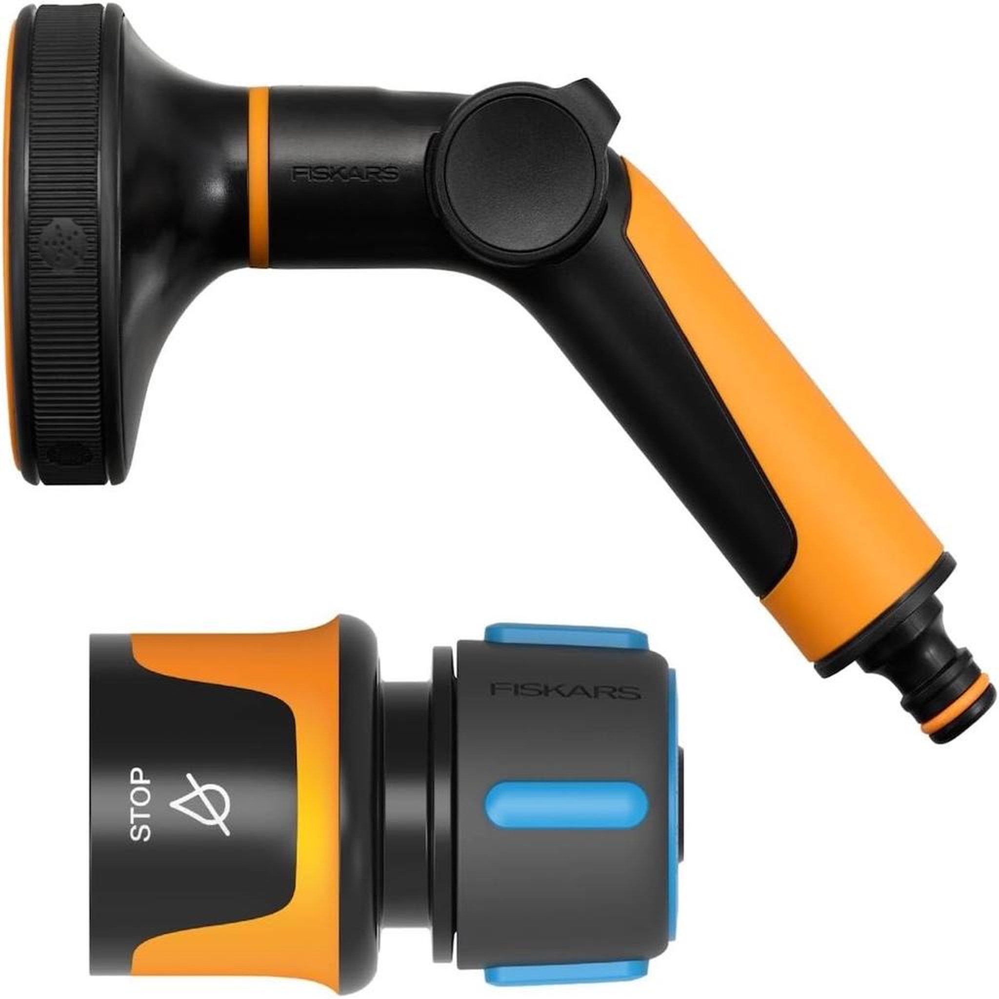 Fiskars Pistolet d'arrosage - multi 5 fonctions avec raccord stop - set de pulvérisation universel