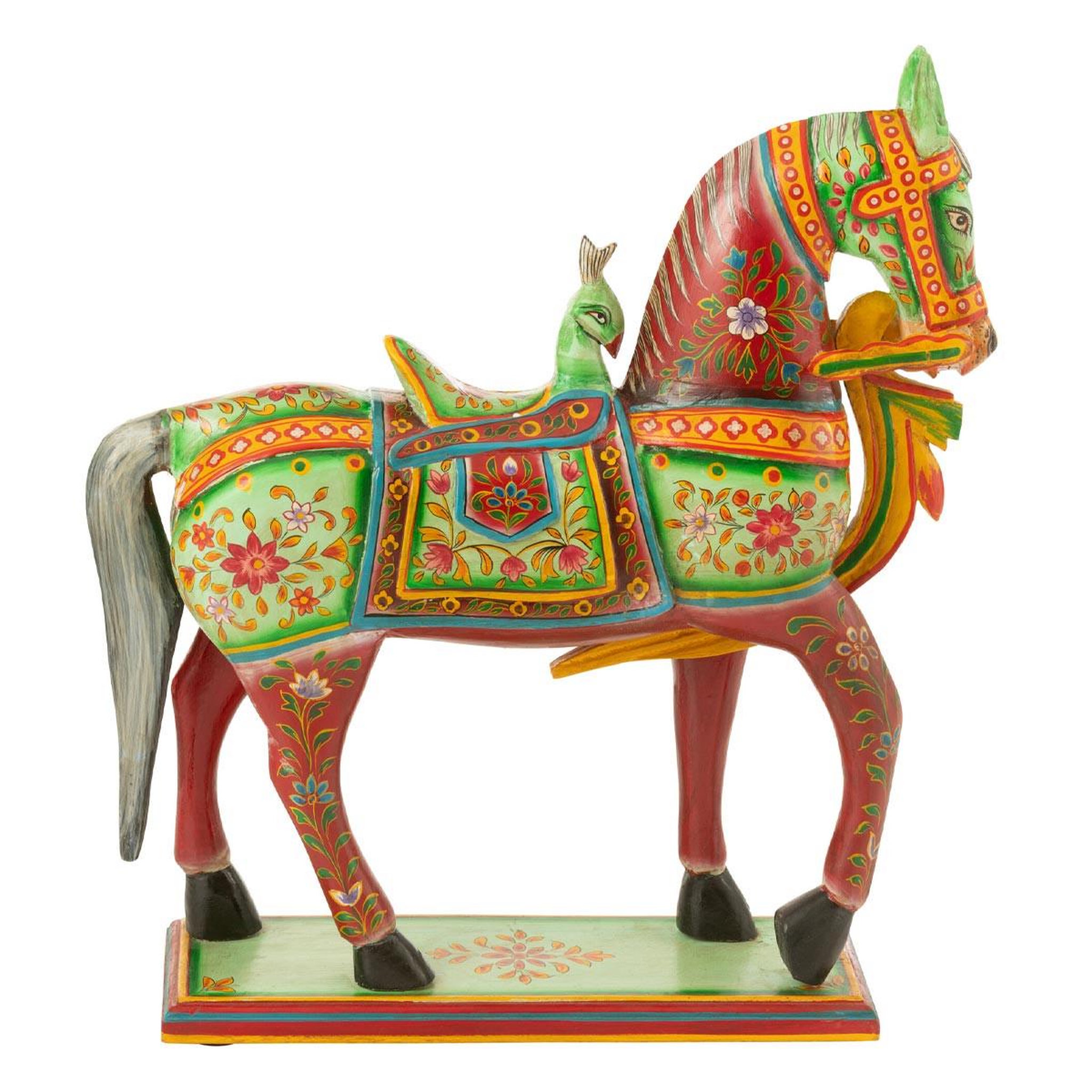 J-LINE Statue cheval en bois  mumbai  58cm multicolore