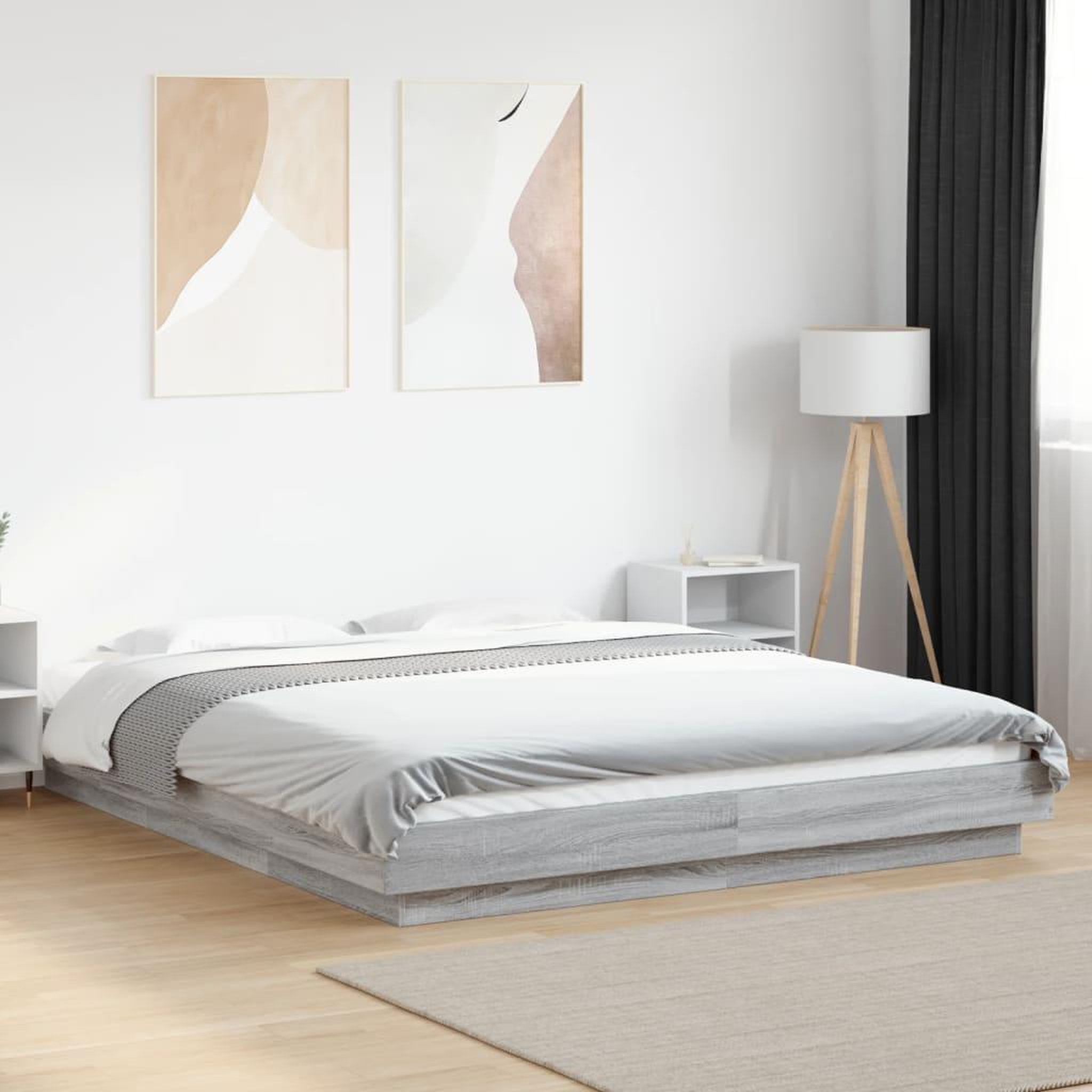 VIDAXL Cadre de lit et lumieres LED sans matelas sonoma gris 160x200cm