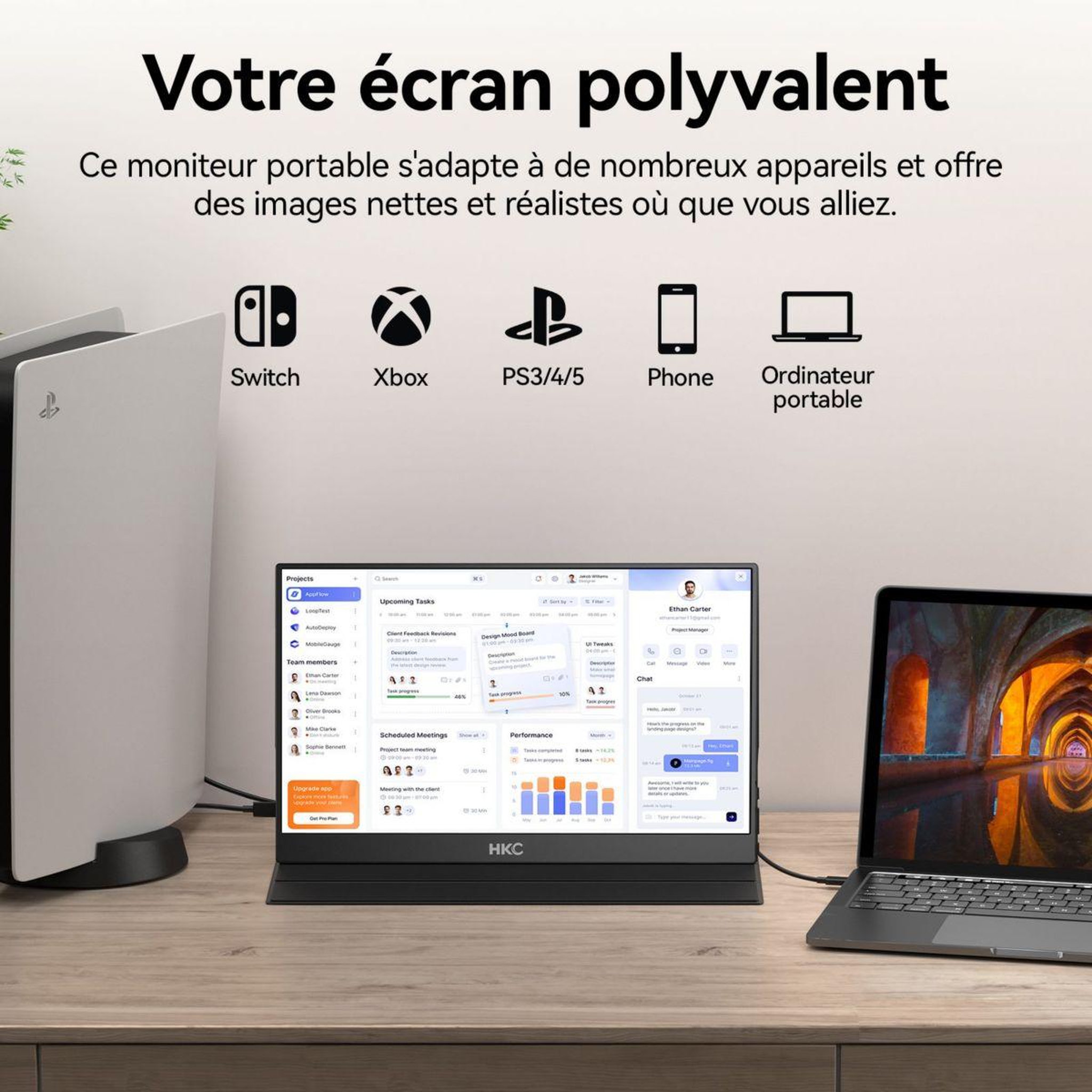 Voir la diapositive 2 : HKC Ecran pc v16 16  ips full hd usb-c cover avec support intégré