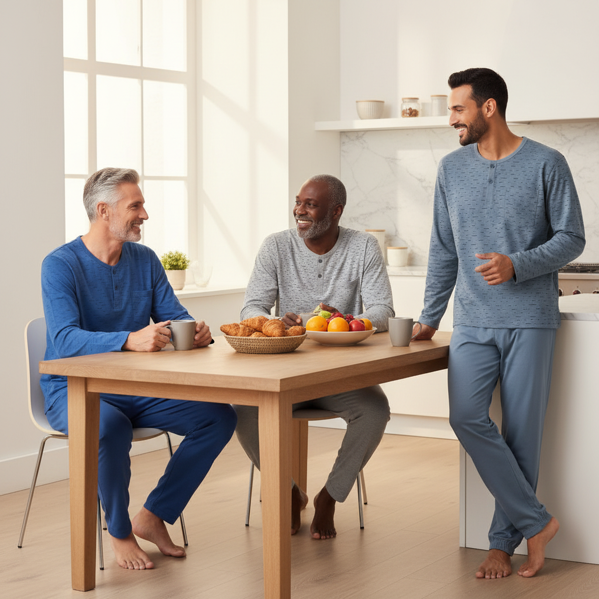 Voir la diapositive 6 : OZABI OZABI Ensemble Pyjama Homme Long Pack de 3, Haut Imprimé Col Boutonné