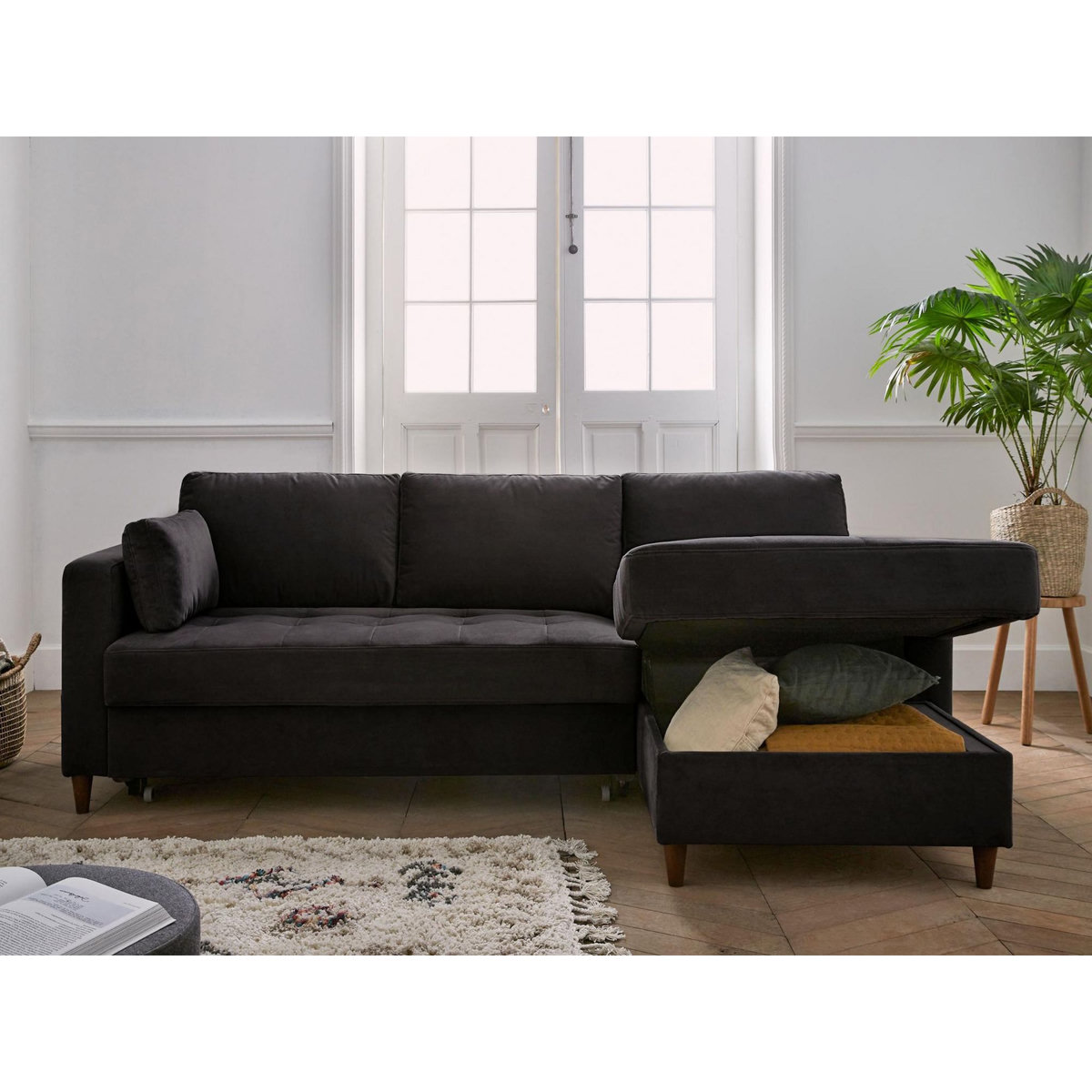 LISA DESIGN Anna - canapé d'angle droit - 4 places - convertible avec coffre - en velours