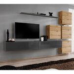 Paris Prix Meuble TV Mural Design  Switch IX  310cm Gris & Naturel