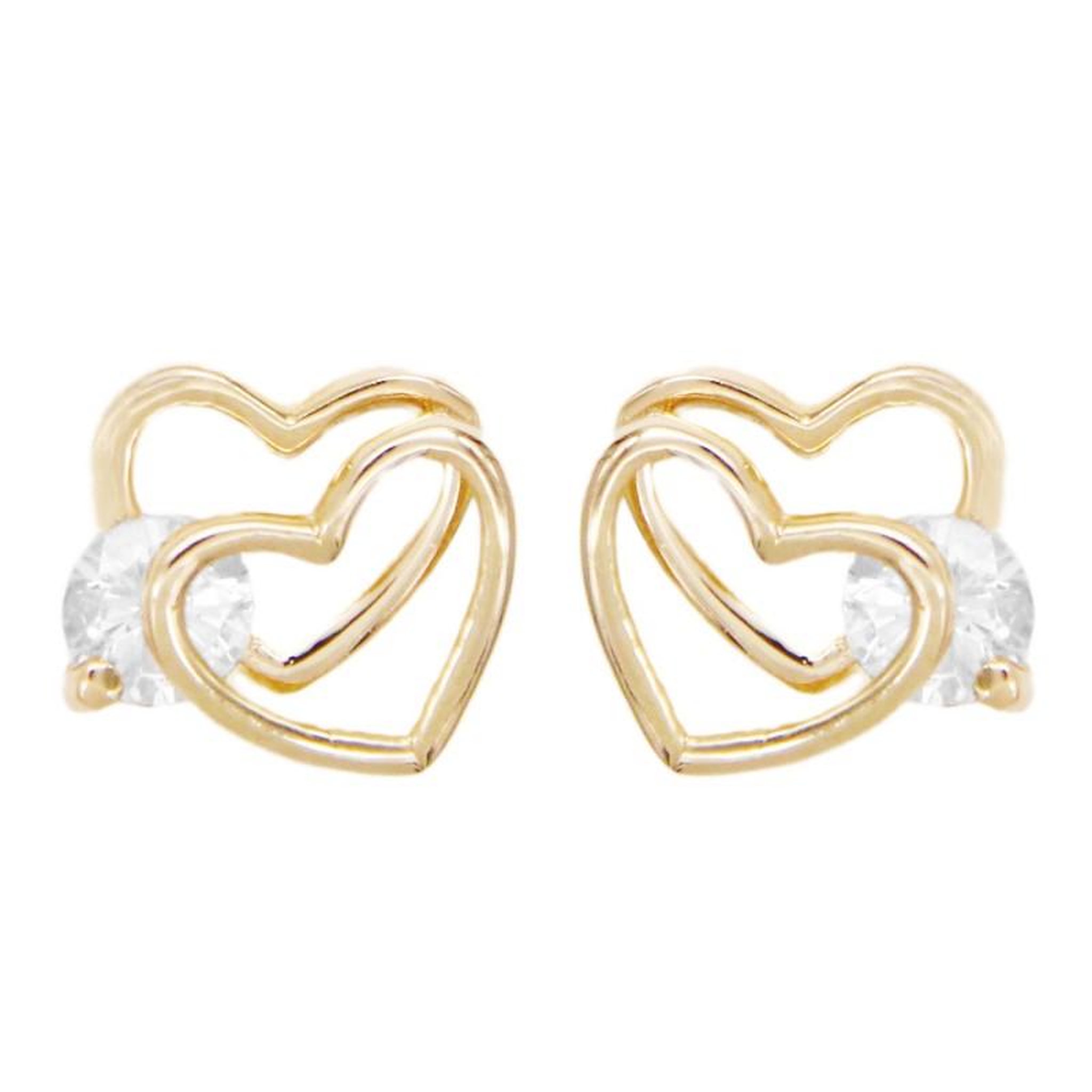 Voir la diapositive 1 : L'ATELIER D'AZUR Boucles d'Oreilles Or Jaune Coeurs Doubles Sertis de Zirconiums
