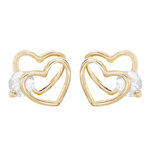 L'ATELIER D'AZUR Boucles d'Oreilles Or Jaune Coeurs Doubles Sertis de Zirconiums