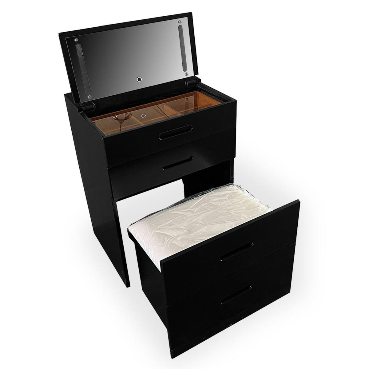 Paris Prix Coiffeuse Compacte Avec Miroir LED  Clarissa  80cm Noir