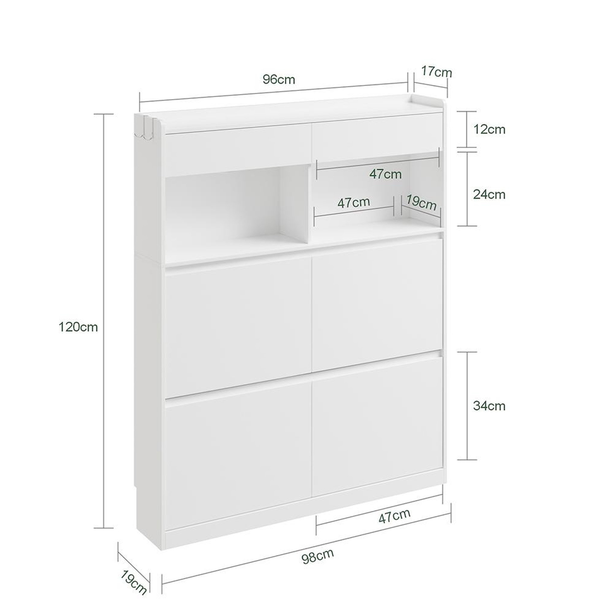 Voir la diapositive 3 : SOBUY Armoire à chaussures étroite blanche 98x19x120 cm fsr224-e-w