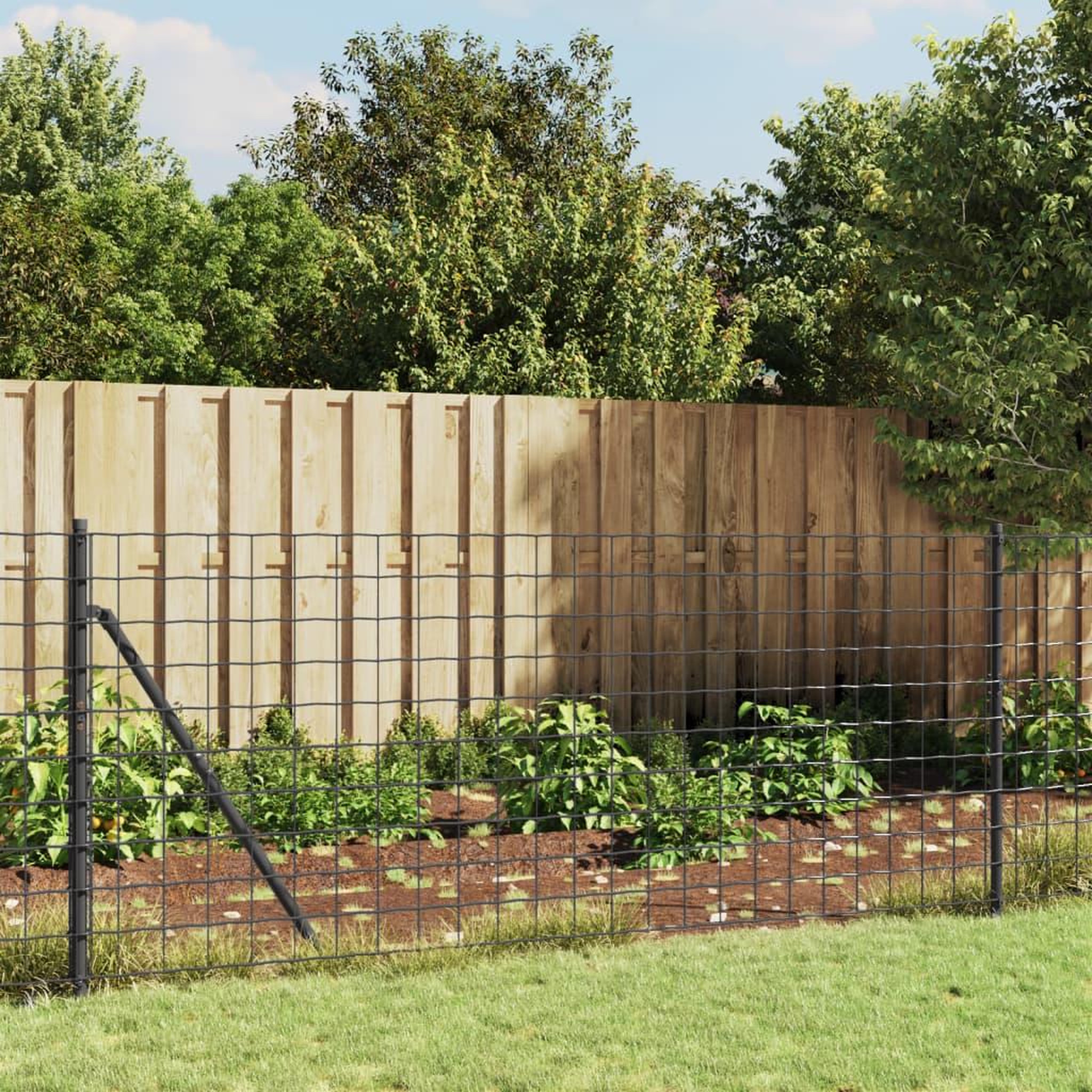VIDAXL Cloture en treillis metallique et ancrage anthracite 1x10 m
