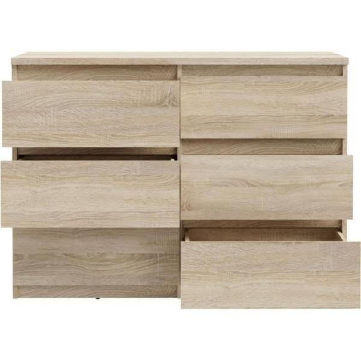 MARKET24 Commode CHELSEA 6 tiroirs - L 110 x P 42 x H 80 - Décor chene sonoma