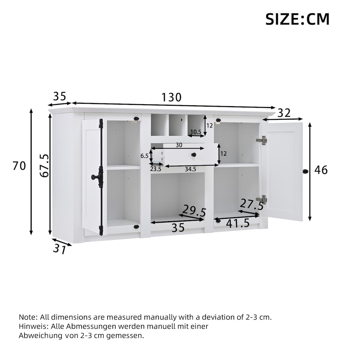 MERAX Buffet 2 porte(s) 1 tiroir(s) - 130 cm blanc mdf