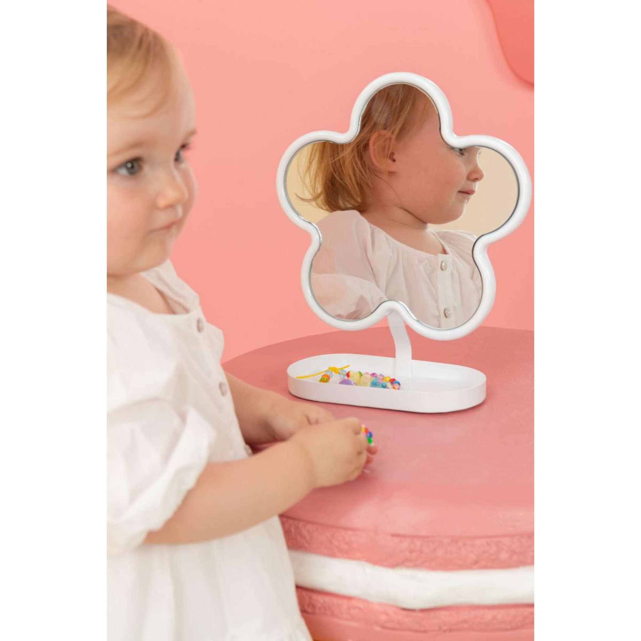 Voir la diapositive 3 : J-LINE Miroir enfant fleur  blossom  27cm blanc