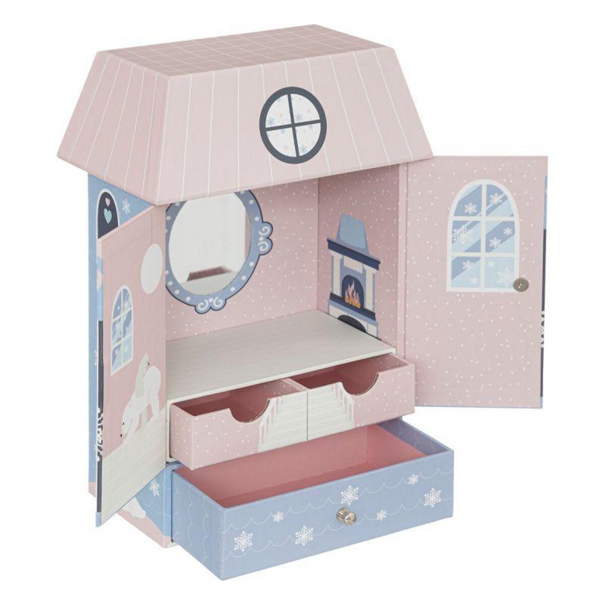  Boîte à Bijoux Enfant  Hiver  24cm Rose & Bleu