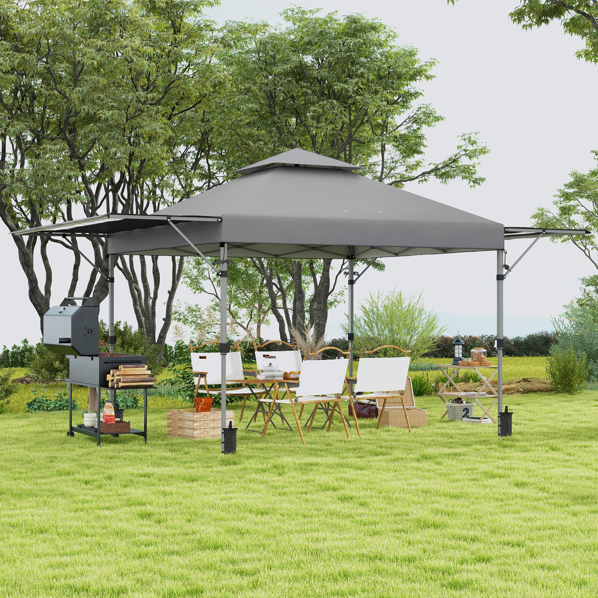Voir la diapositive 4 : OUTSUNNY Tonnelle pop-up de jardin barnum pliant 5 x 3 m - sac à de transport à roulettes inclus - acier oxford gris