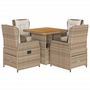 Voir la diapositive 2 : VIDAXL Ensemble a manger de jardin avec coussins 5pcs Beige poly rotin