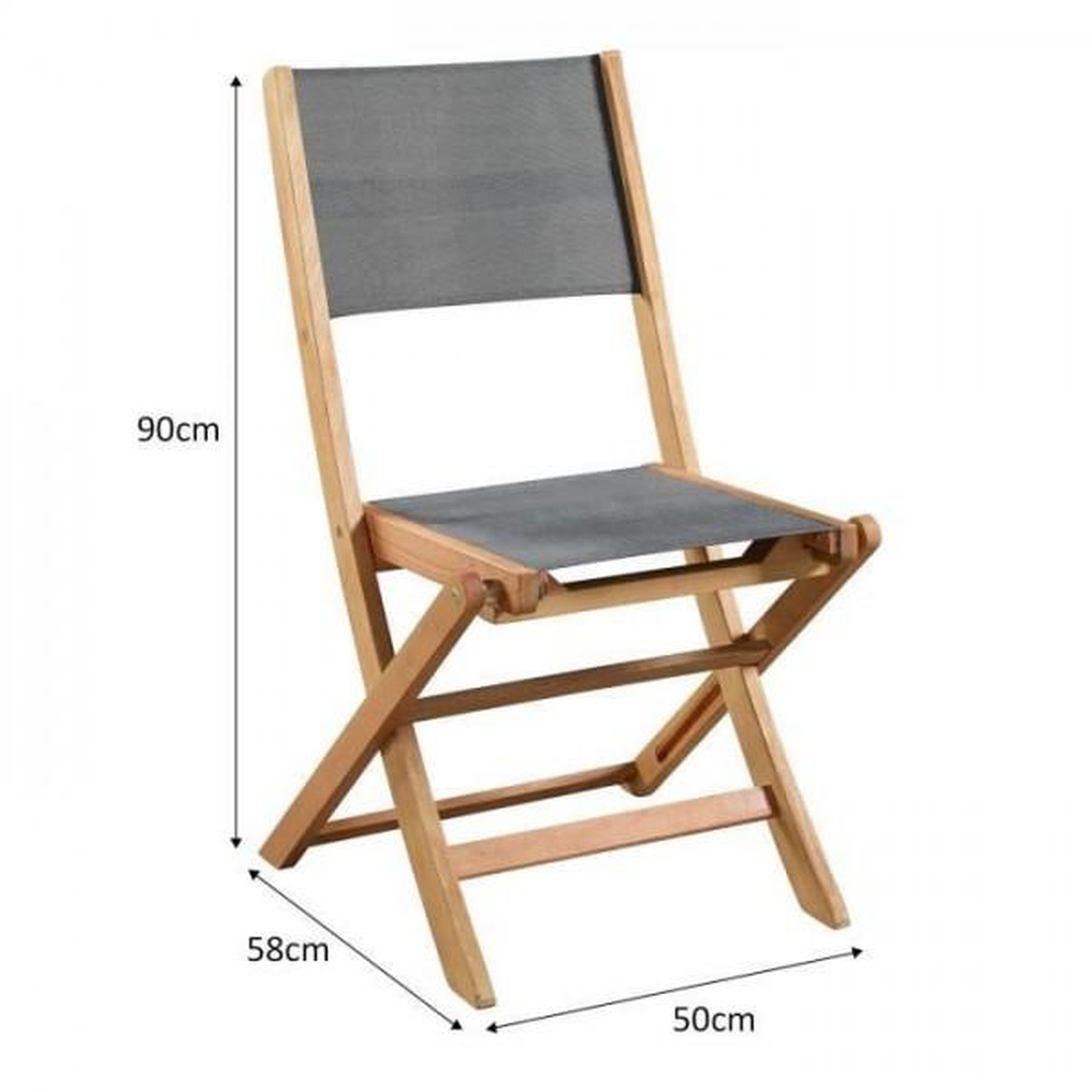 Voir la diapositive 2 : MARKET24 Lot de 4 chaises de jardin en bois d'acacia FSC et assise textilene - 50 x 57 x 90 cm - Gris