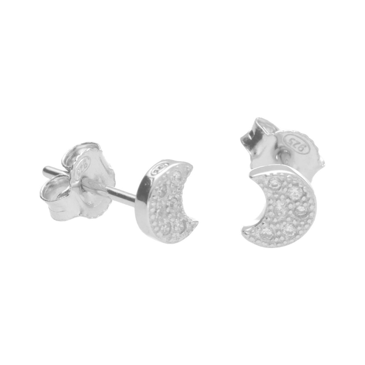 L'ATELIER D'AZUR Boucles d'Oreilles Argent 925/000 Rhodié - Croissant de Lune Pavé de Zirconiums